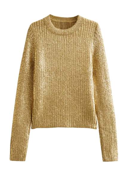 tops-Freda Textured Metallic Knit Sweater-ST00212062011-Gold-S - Sunfere