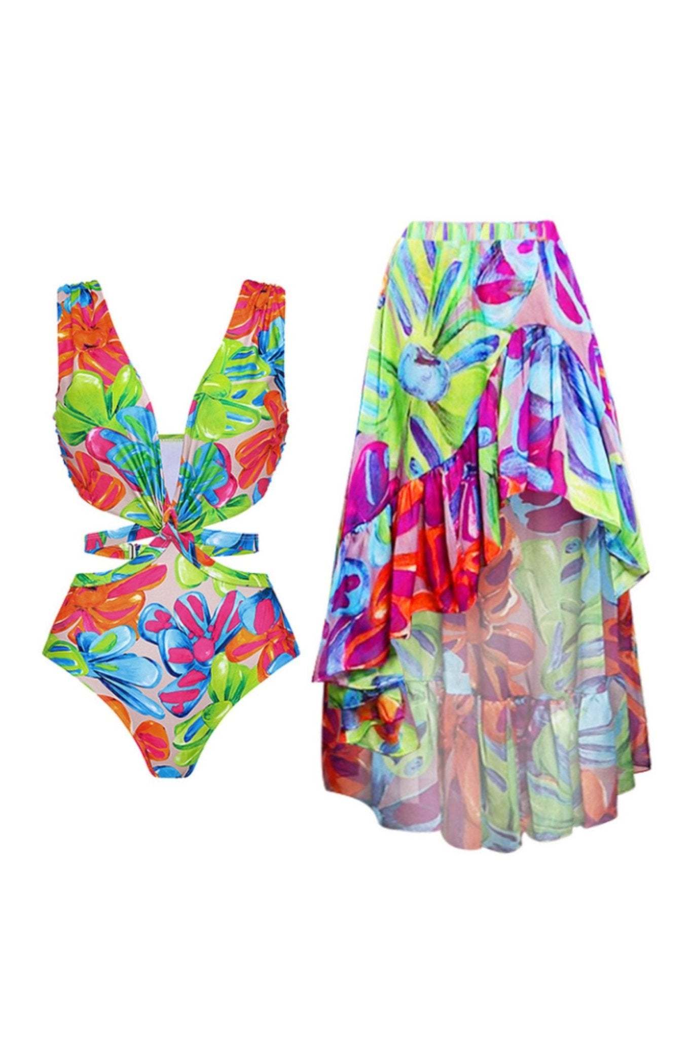 Frica Printed Cut-out Ruffle Two-pieces Swimset-Sunfere