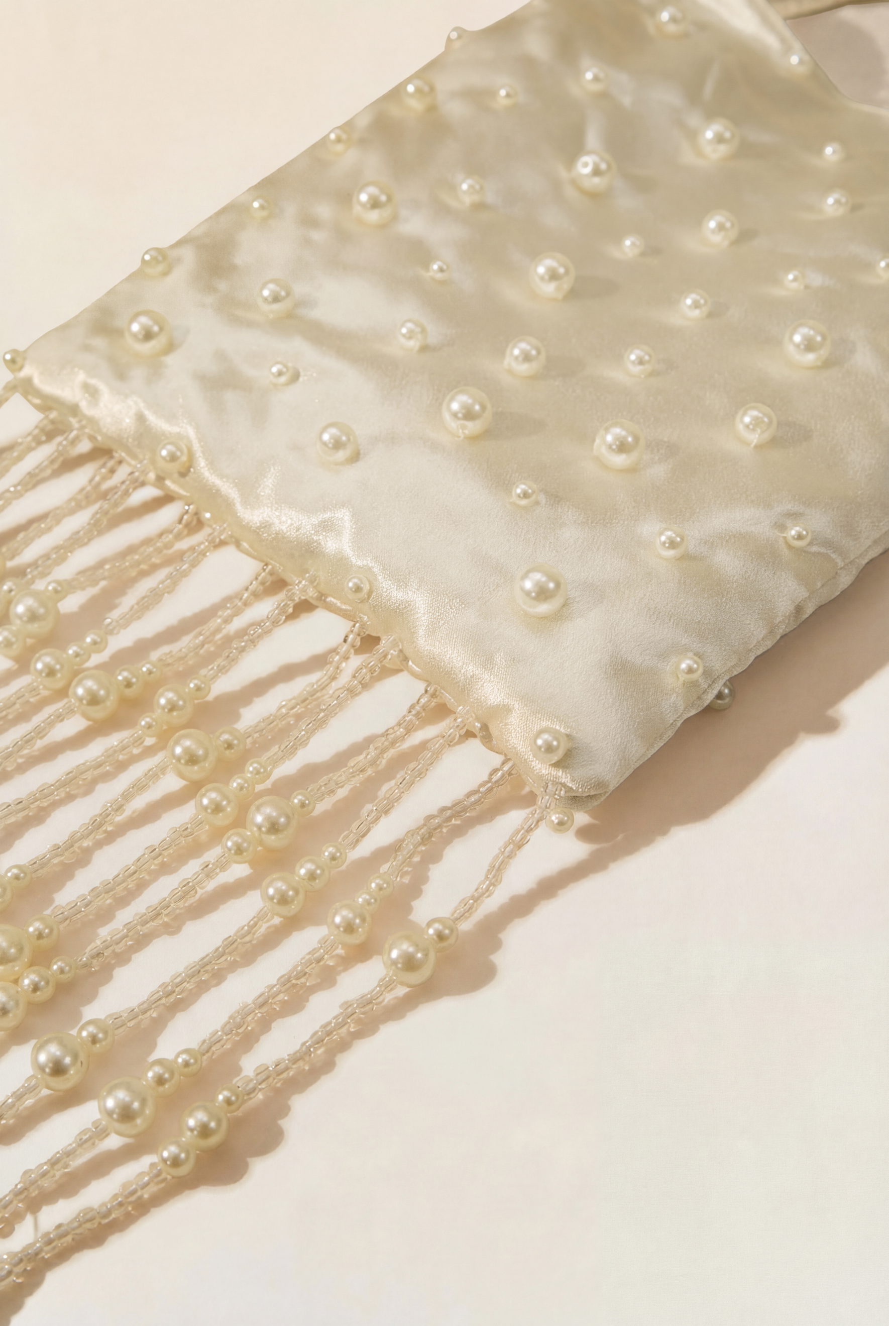 Pearl Fringe Satin Evening Bag
