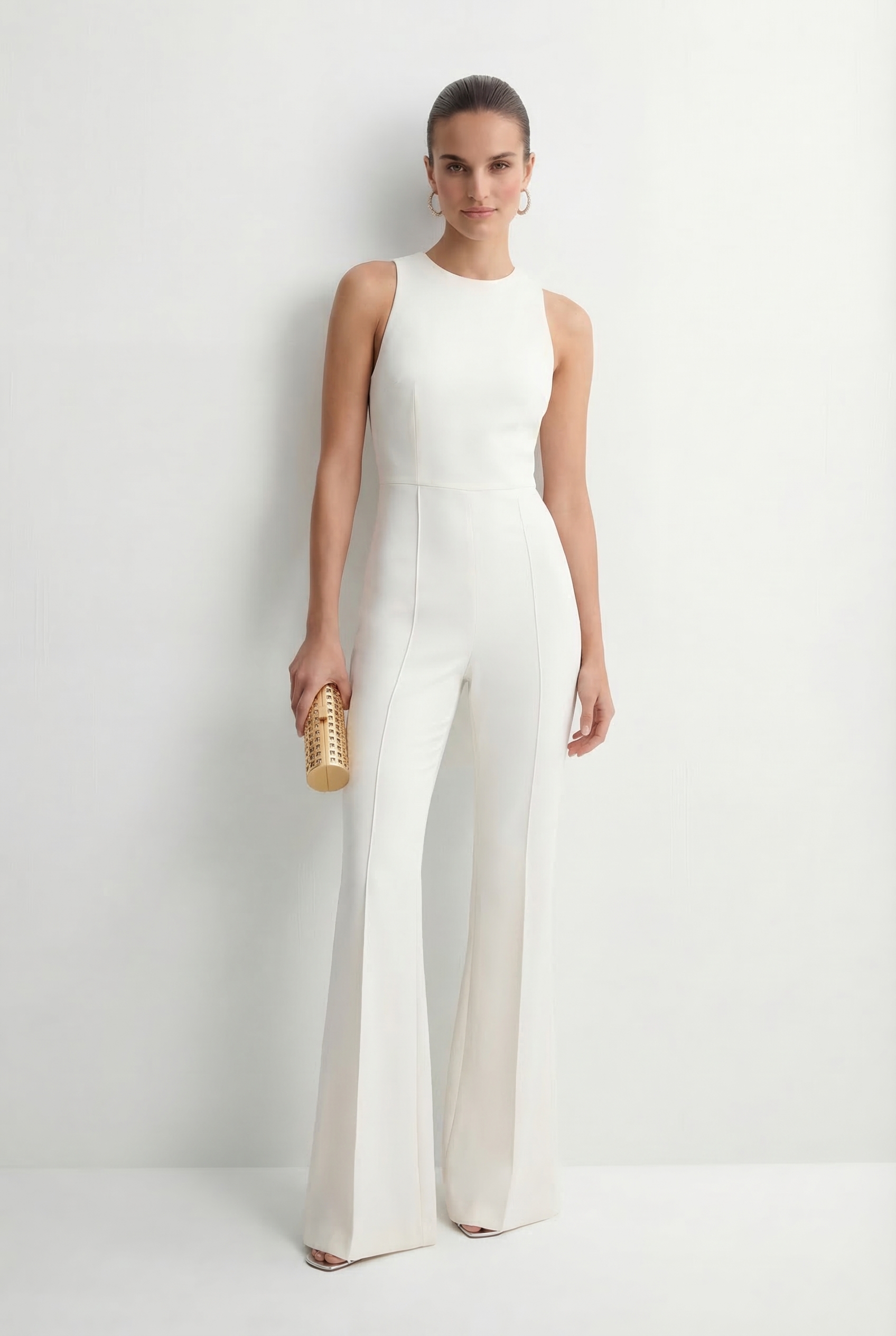 Fabulous Intuition White Floral Applique Cape & Jumpsuit Set