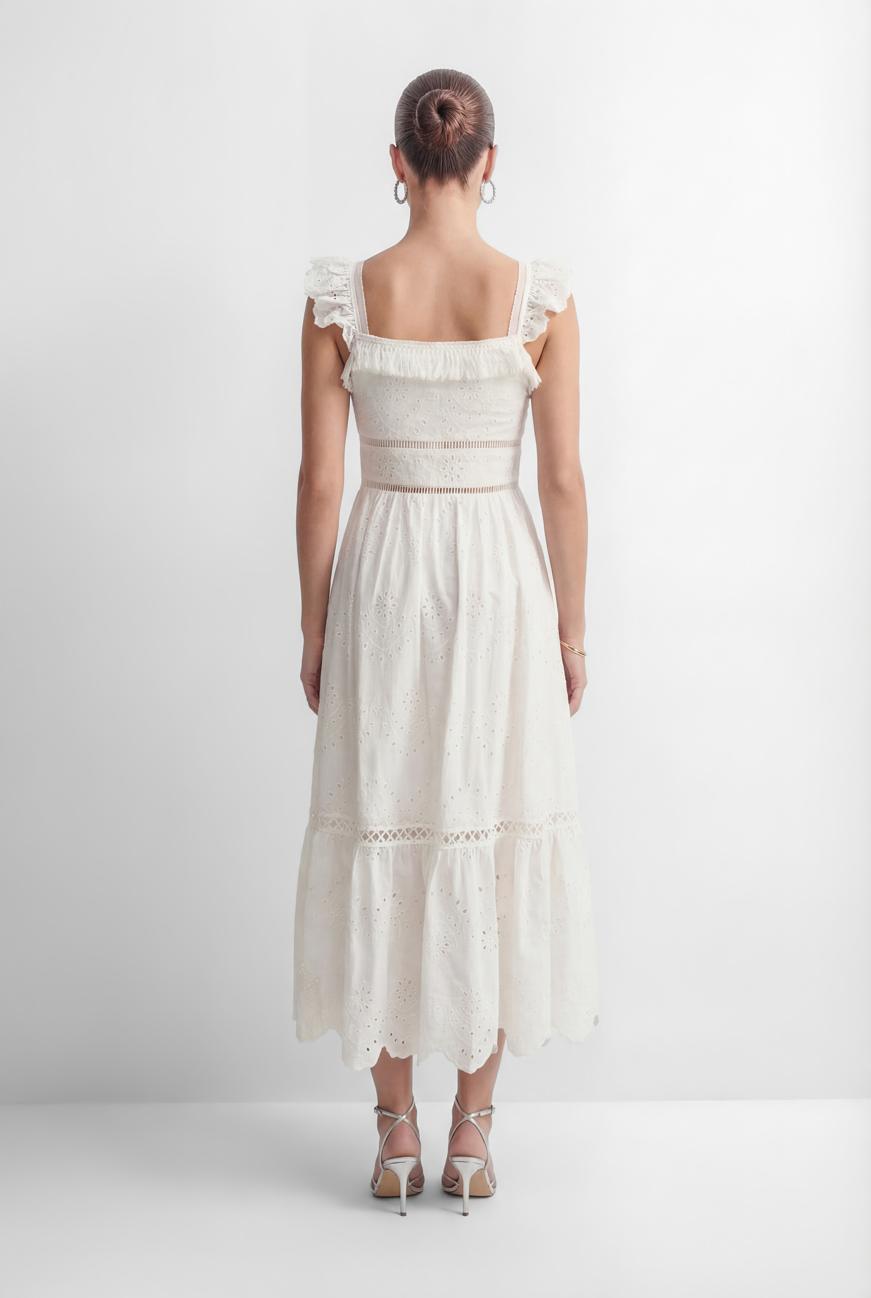 Coveted Confidence White Eyelet Embroidery Ruffled Strap Maxi Dress