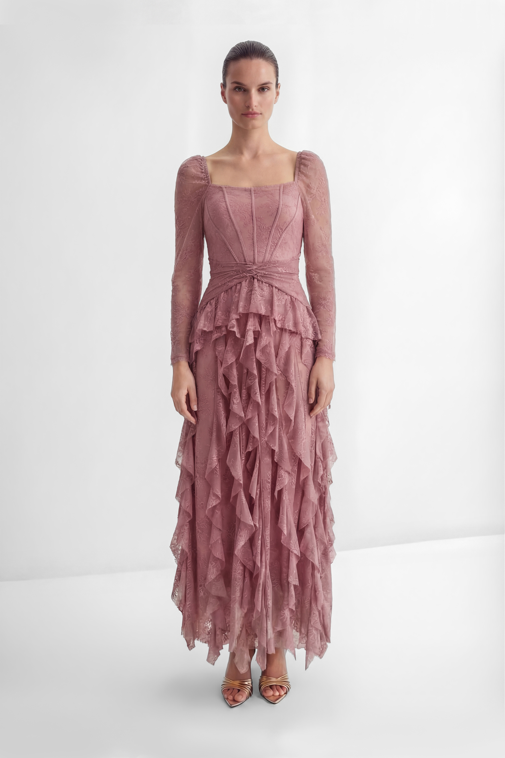 Viva La Vibes Pink Corset Bodice Ruffled Maxi Dress