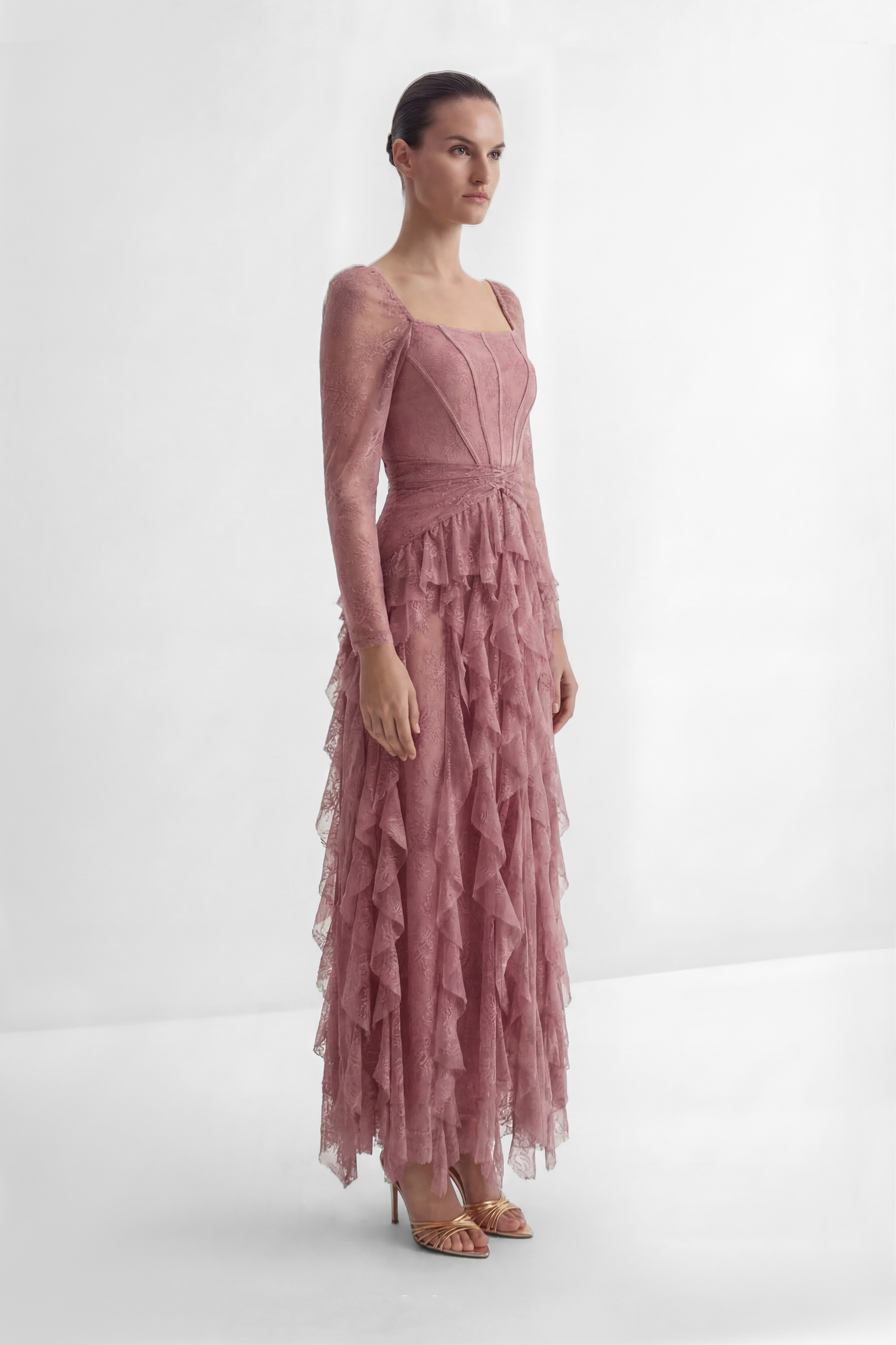 Viva La Vibes Pink Corset Bodice Ruffled Maxi Dress