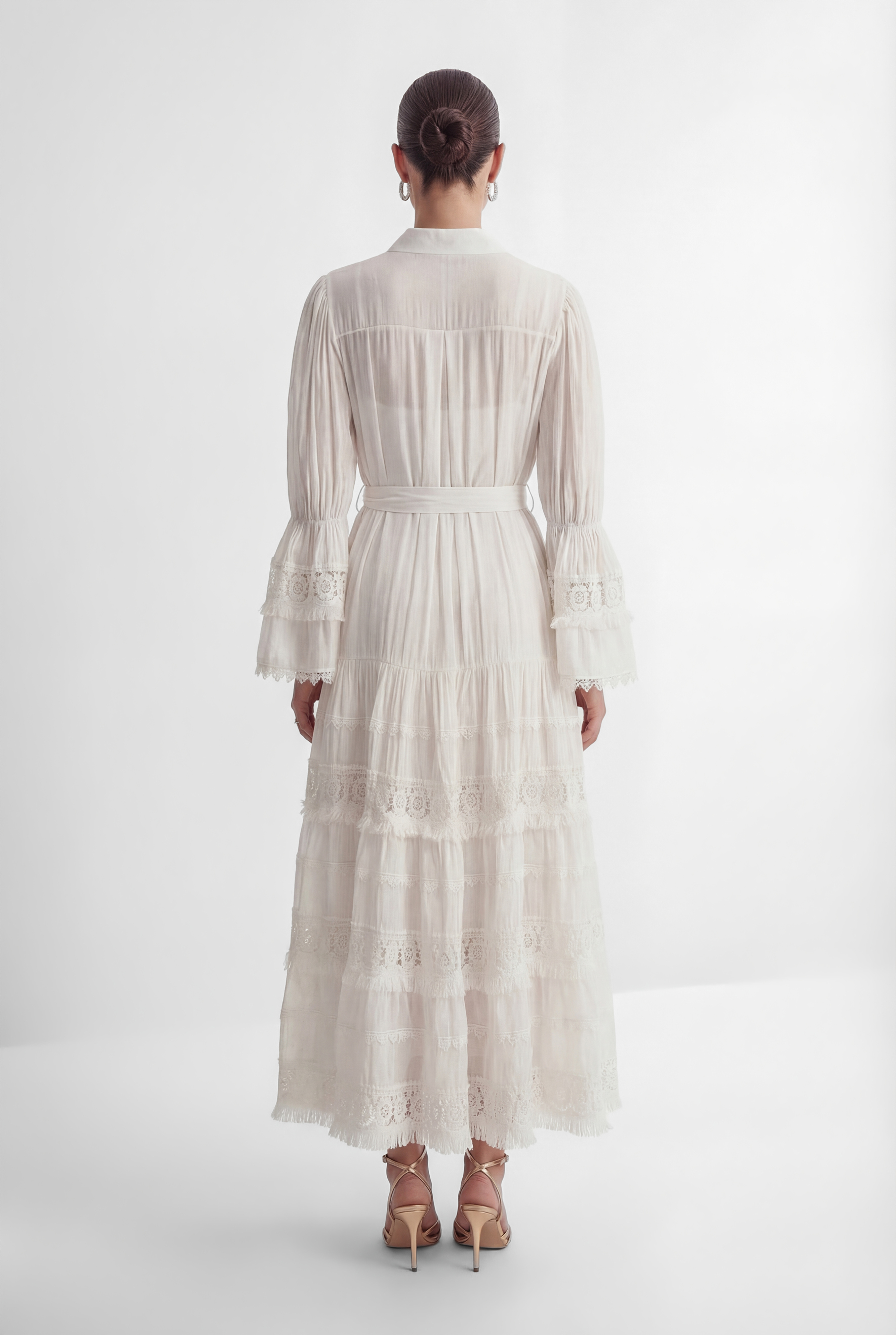 Graceful Darling White Floral Lace Bell Sleeve Maxi Dress