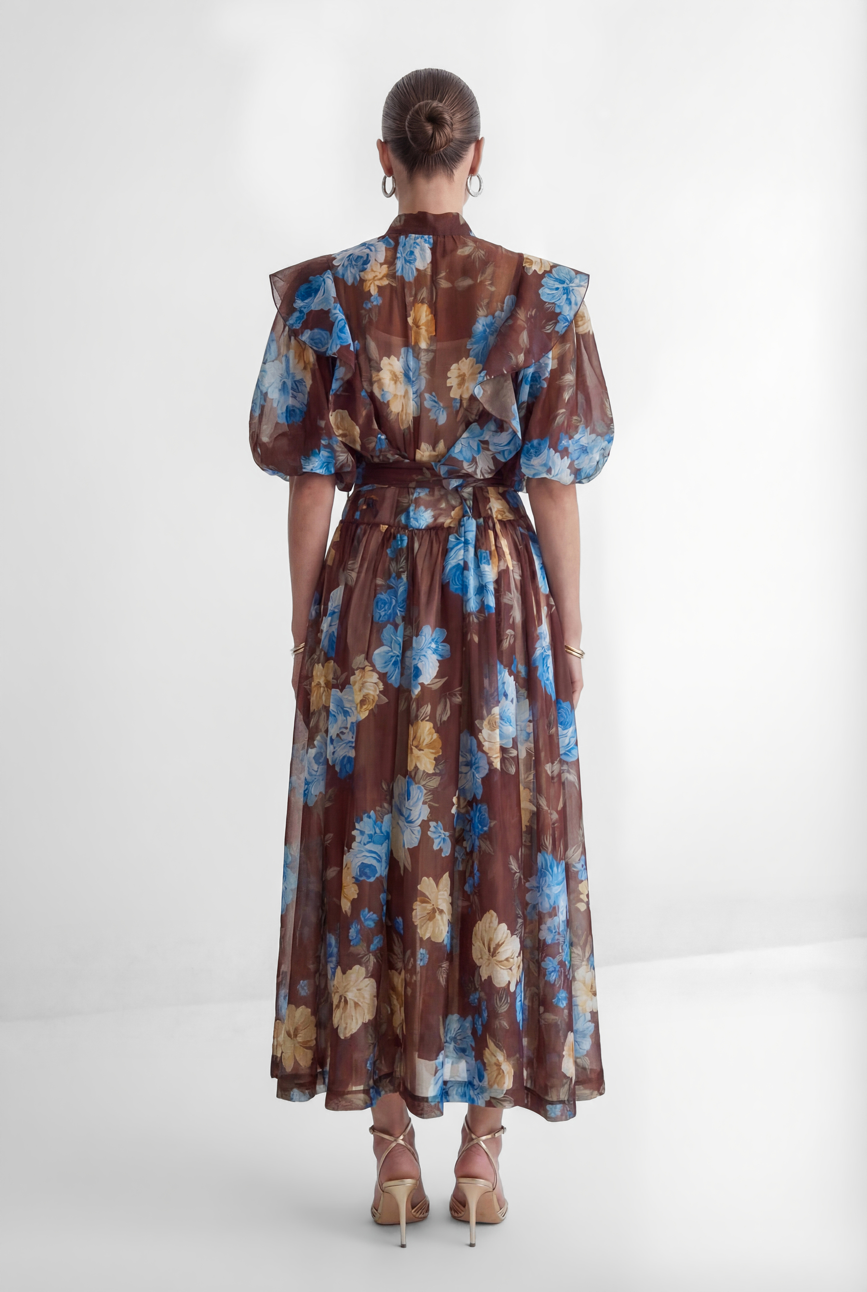 Oh-So Stunning Brown Floral Print Ruffled Maxi Dress