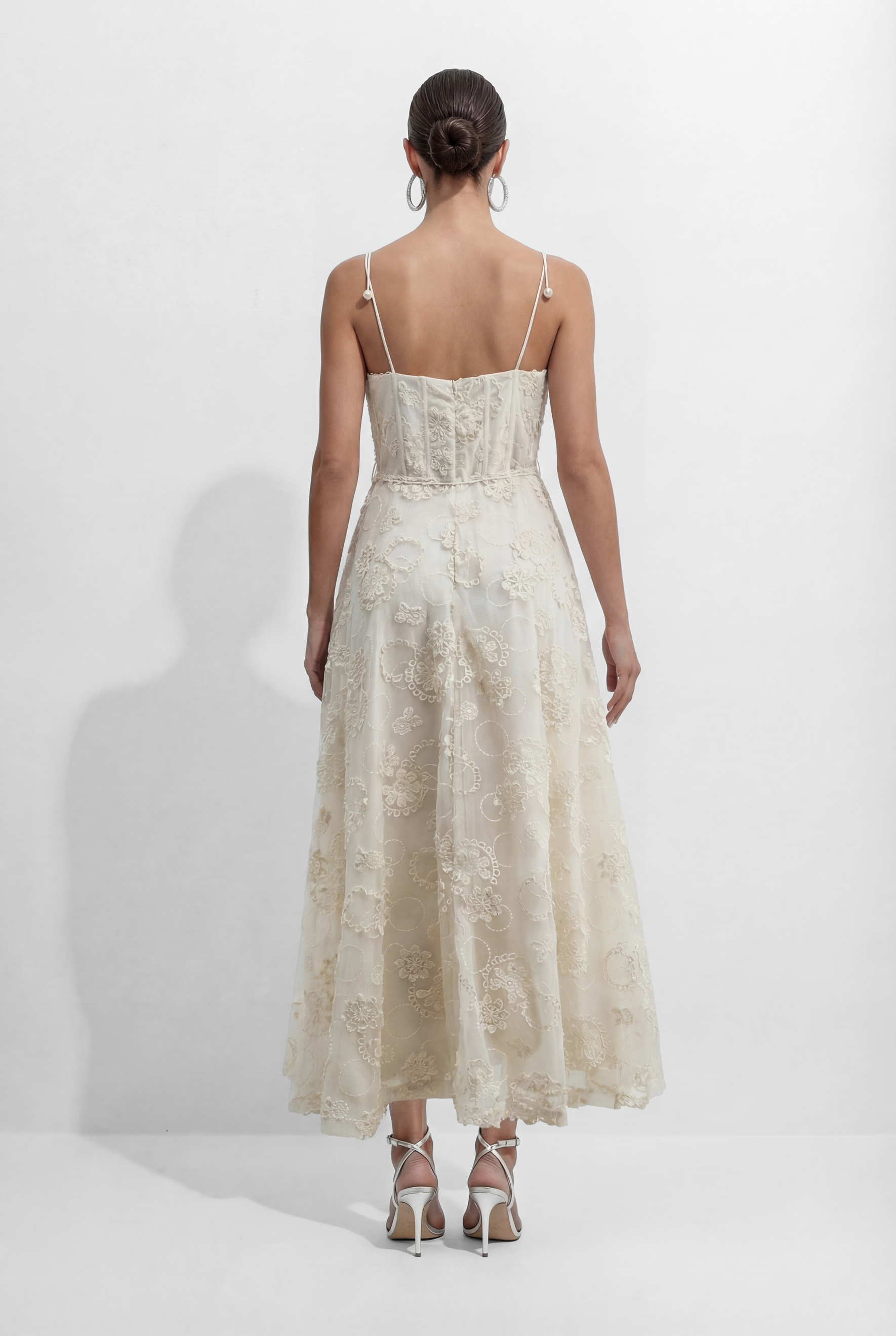 Serenade In The Sun Beige Floral Lace Spaghetti Strap Maxi Dress