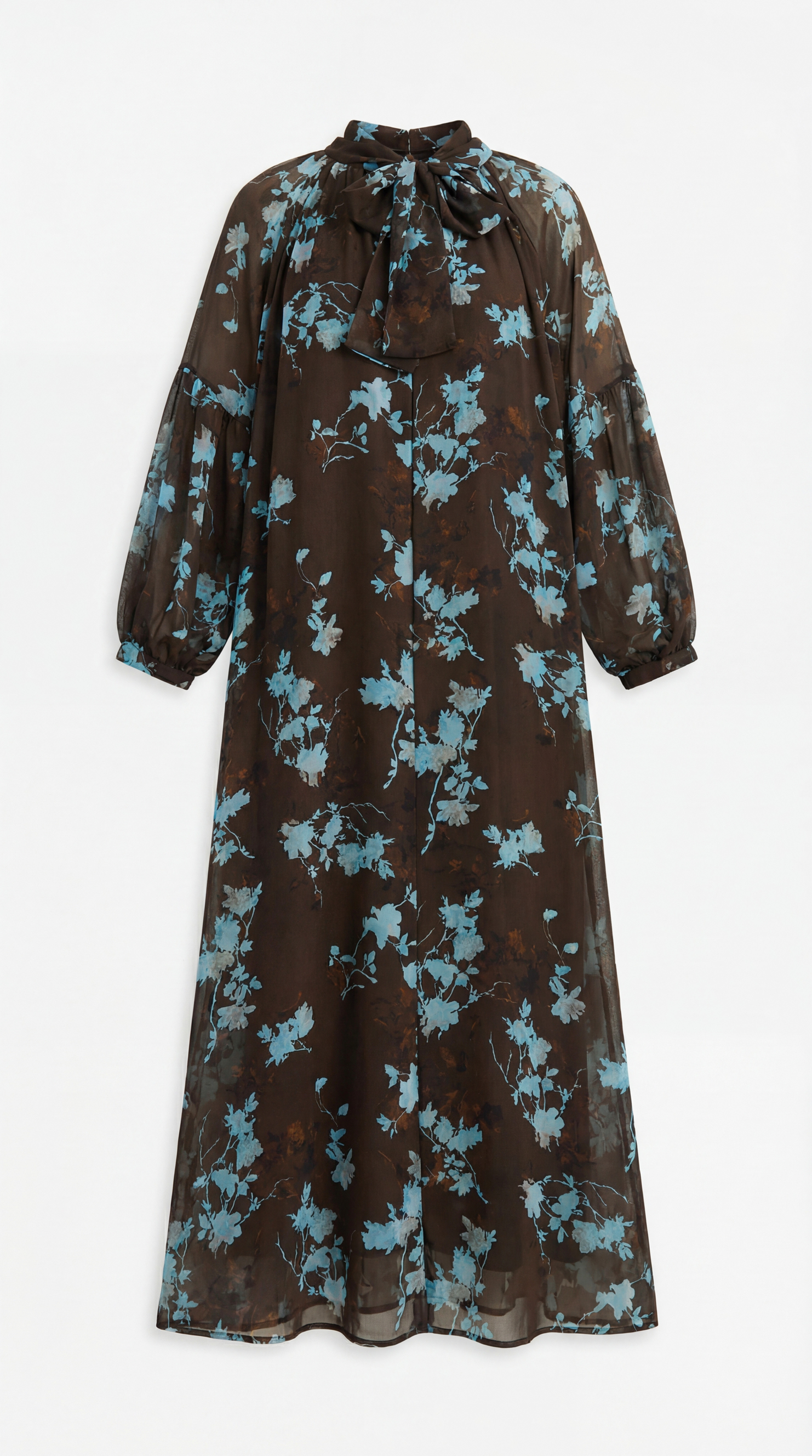 Your Own Muse Dark Brown Floral Print Sheer Sleeve Maxi Dress