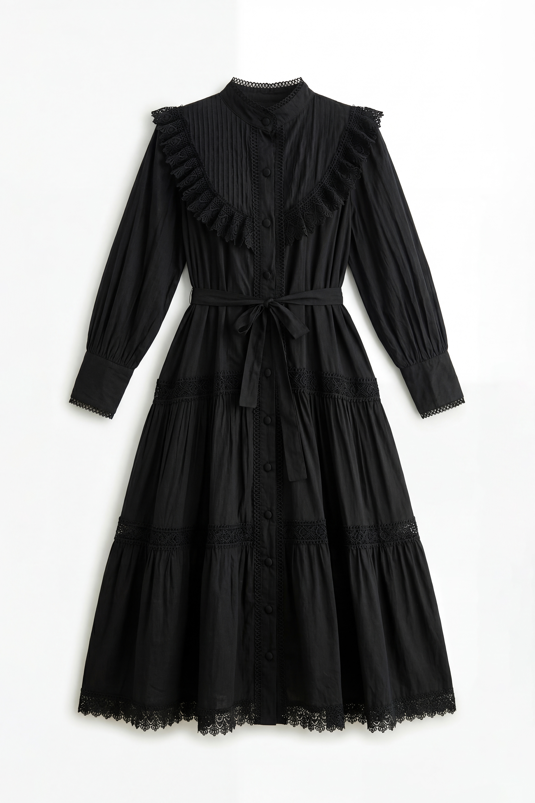 Call My Lover Black Lace Trim Long Sleeve Maxi Dress