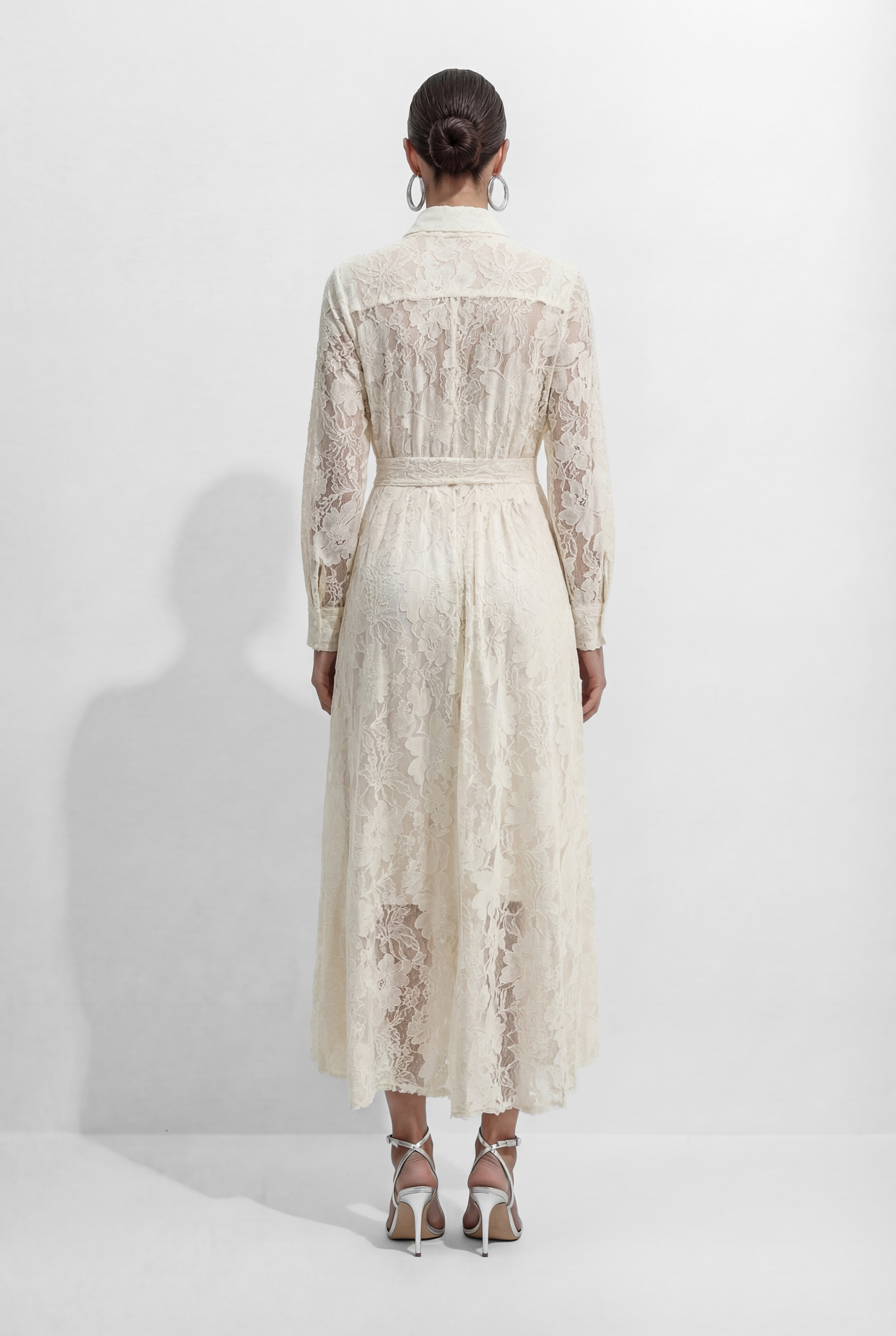 Amazing Evening Beige Lace Lapel Collar Maxi Dress