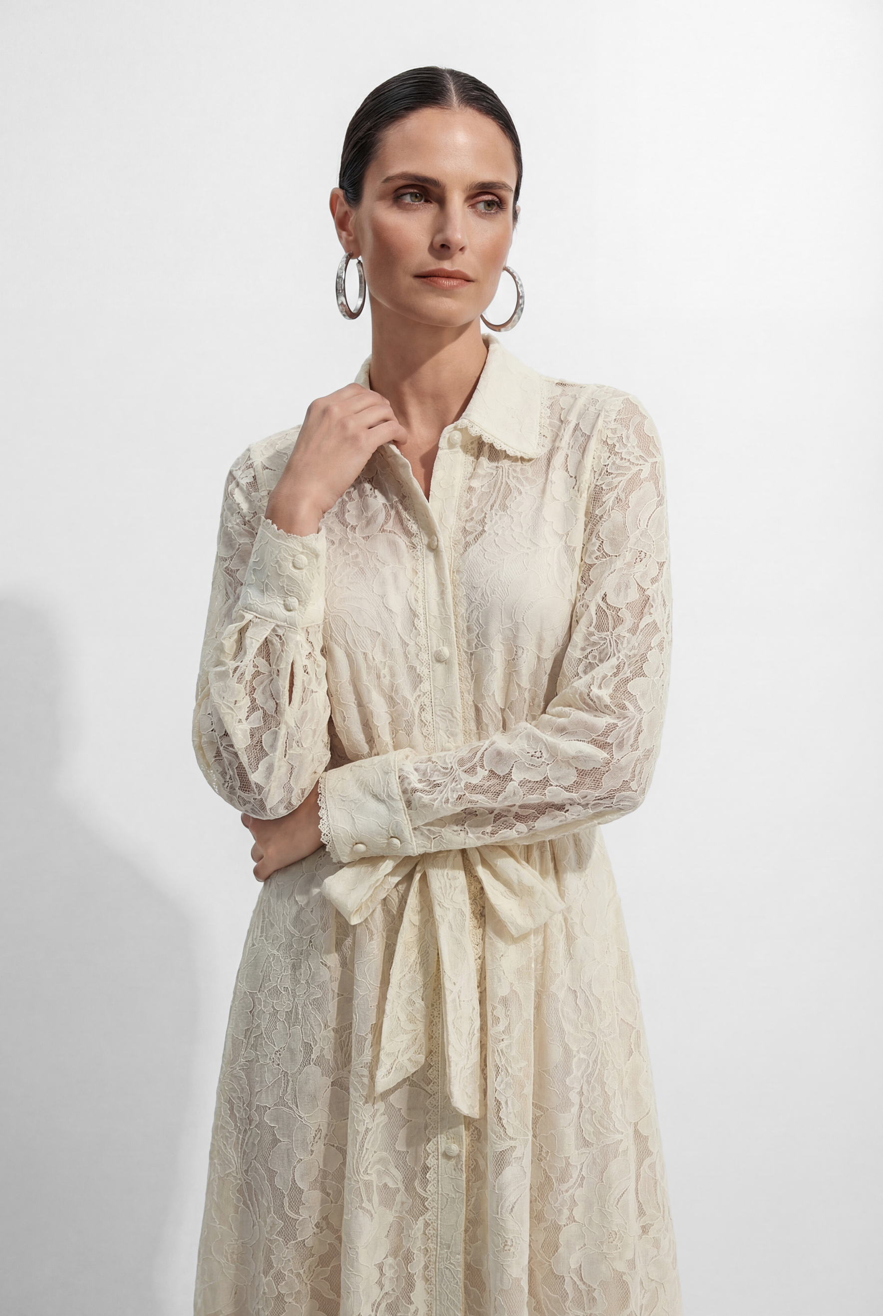 Amazing Evening Beige Lace Lapel Collar Maxi Dress