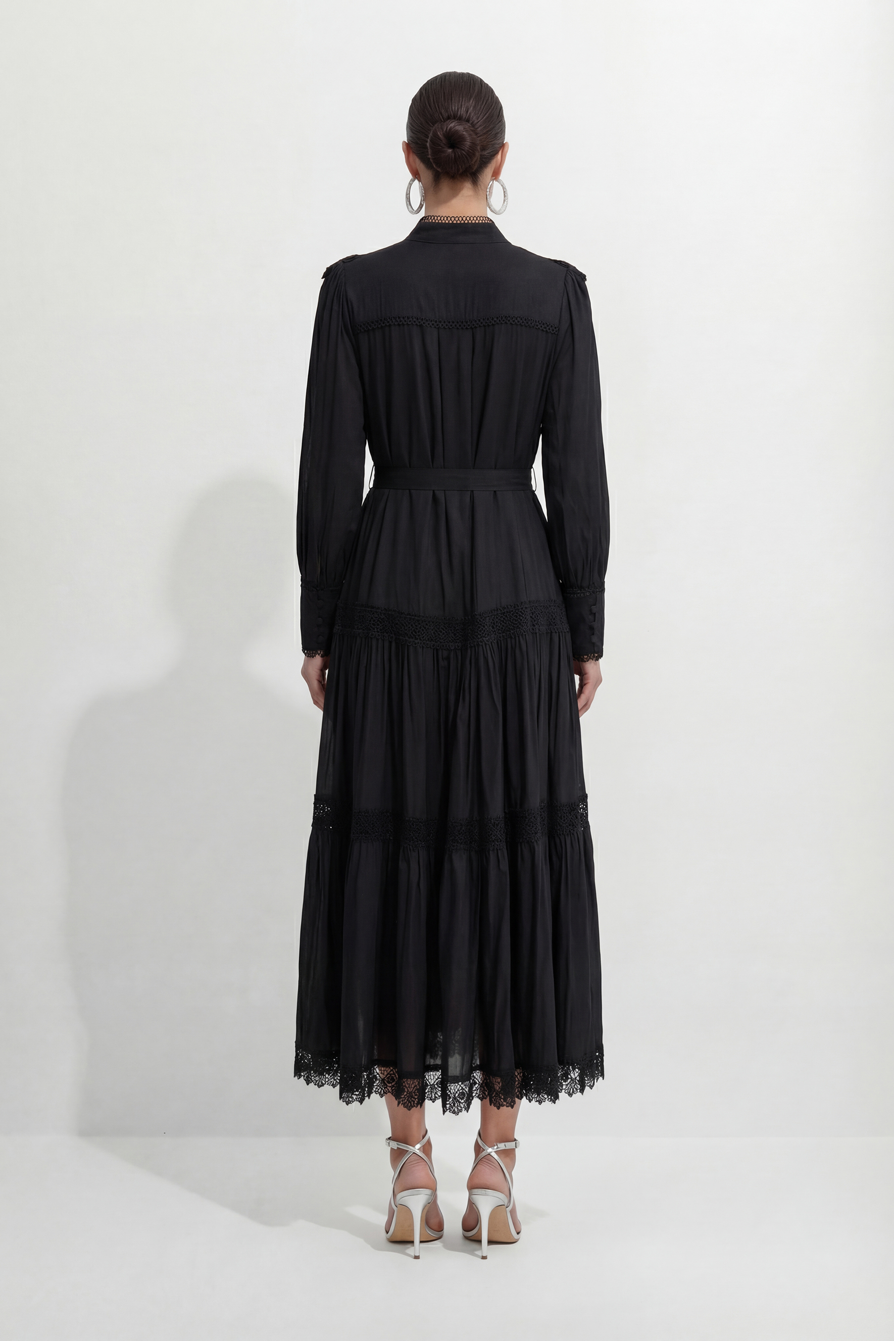 Call My Lover Black Lace Trim Long Sleeve Maxi Dress