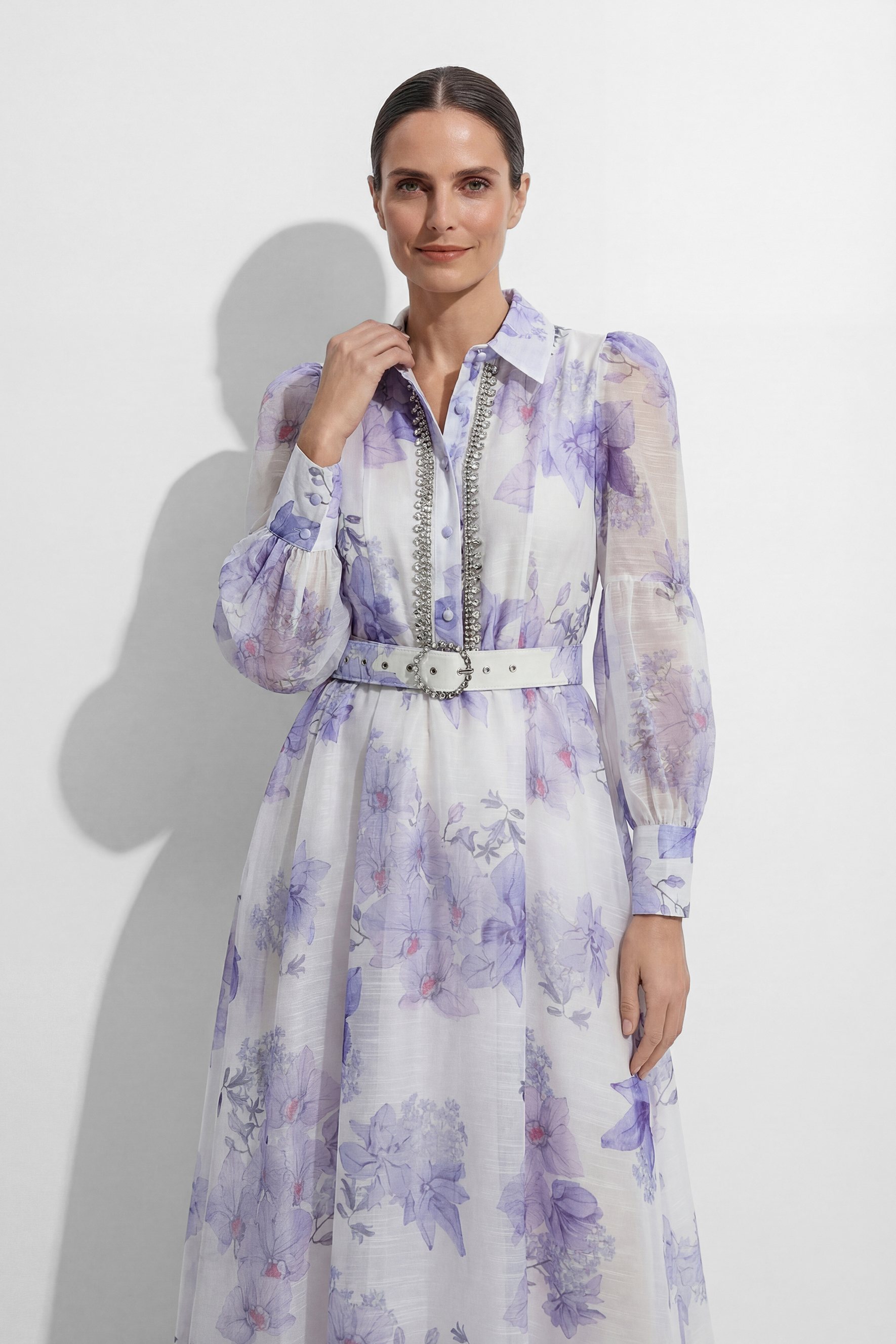 Truly Mine Purple Floral Print Sheer Sleeve Maxi Dress