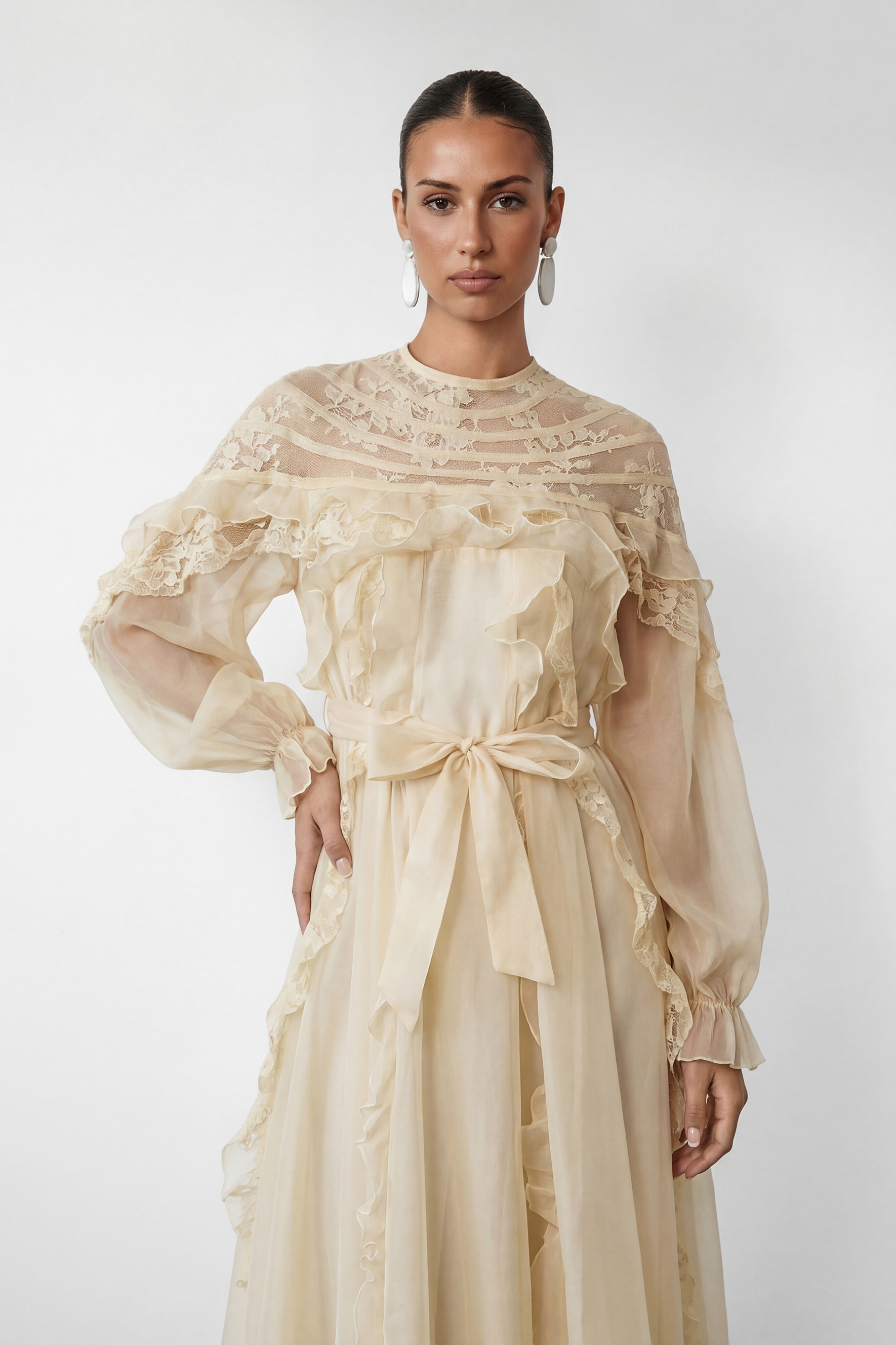 Lovely Day Beige Ruffle Belted Maxi Dress