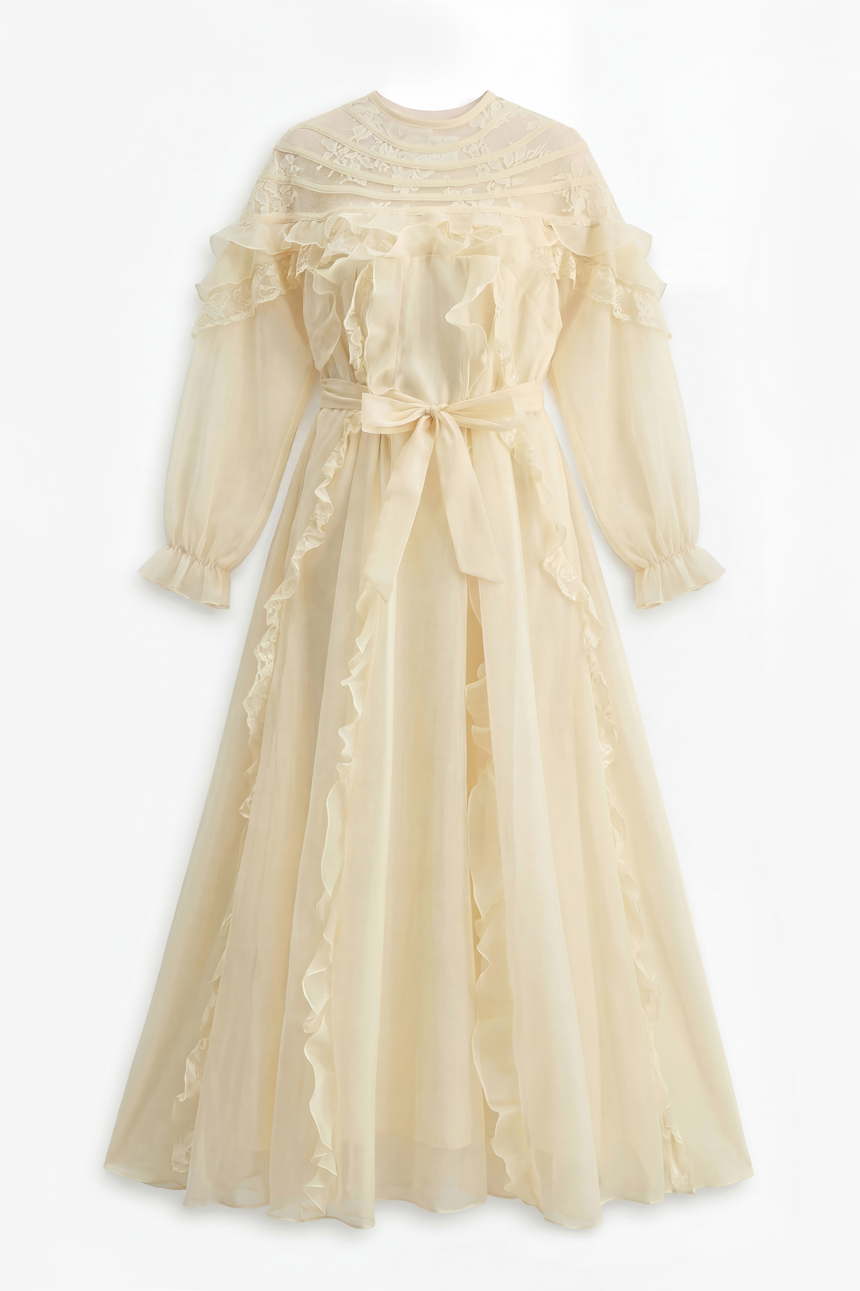 Lovely Day Beige Ruffle Belted Maxi Dress