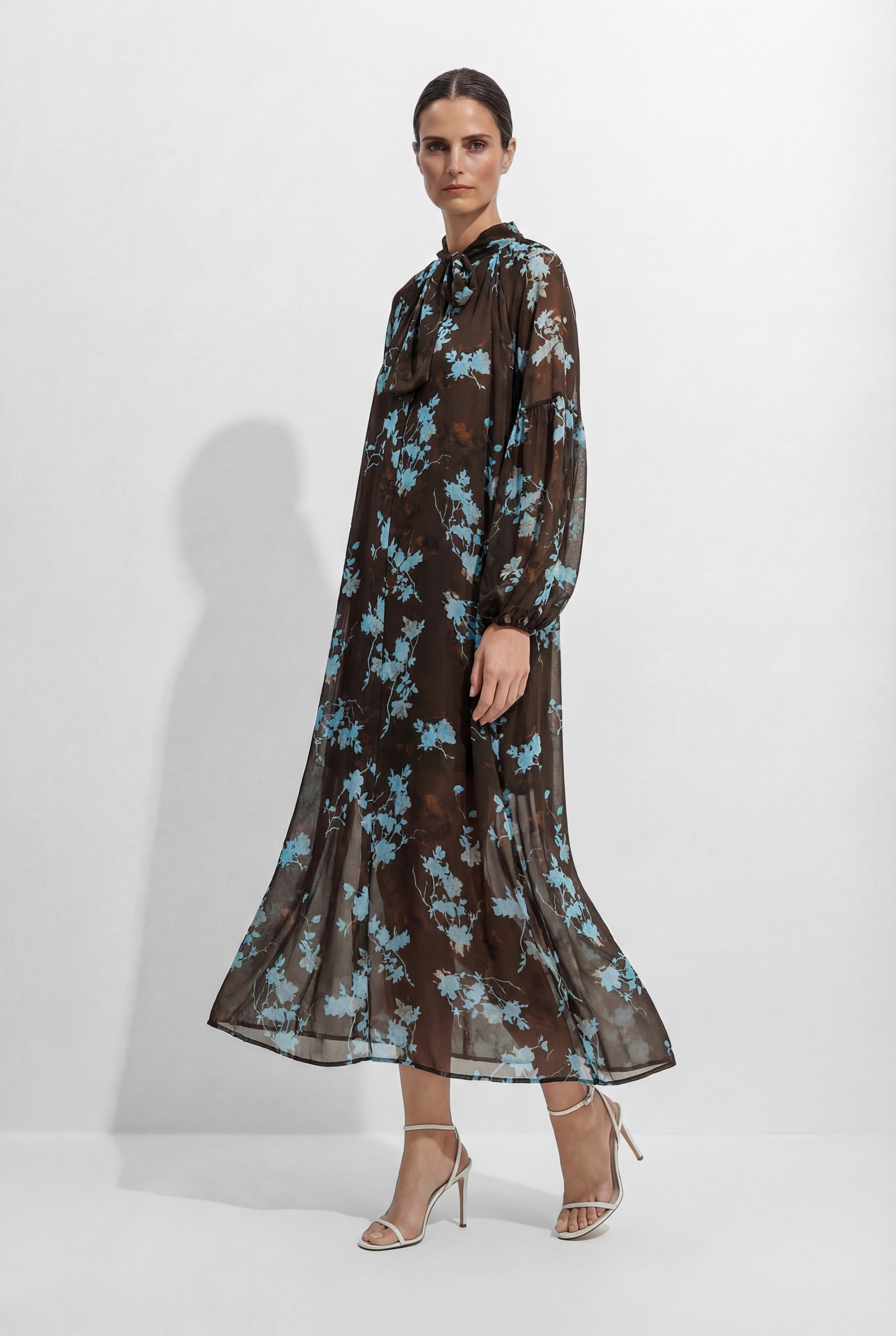 Your Own Muse Dark Brown Floral Print Sheer Sleeve Maxi Dress