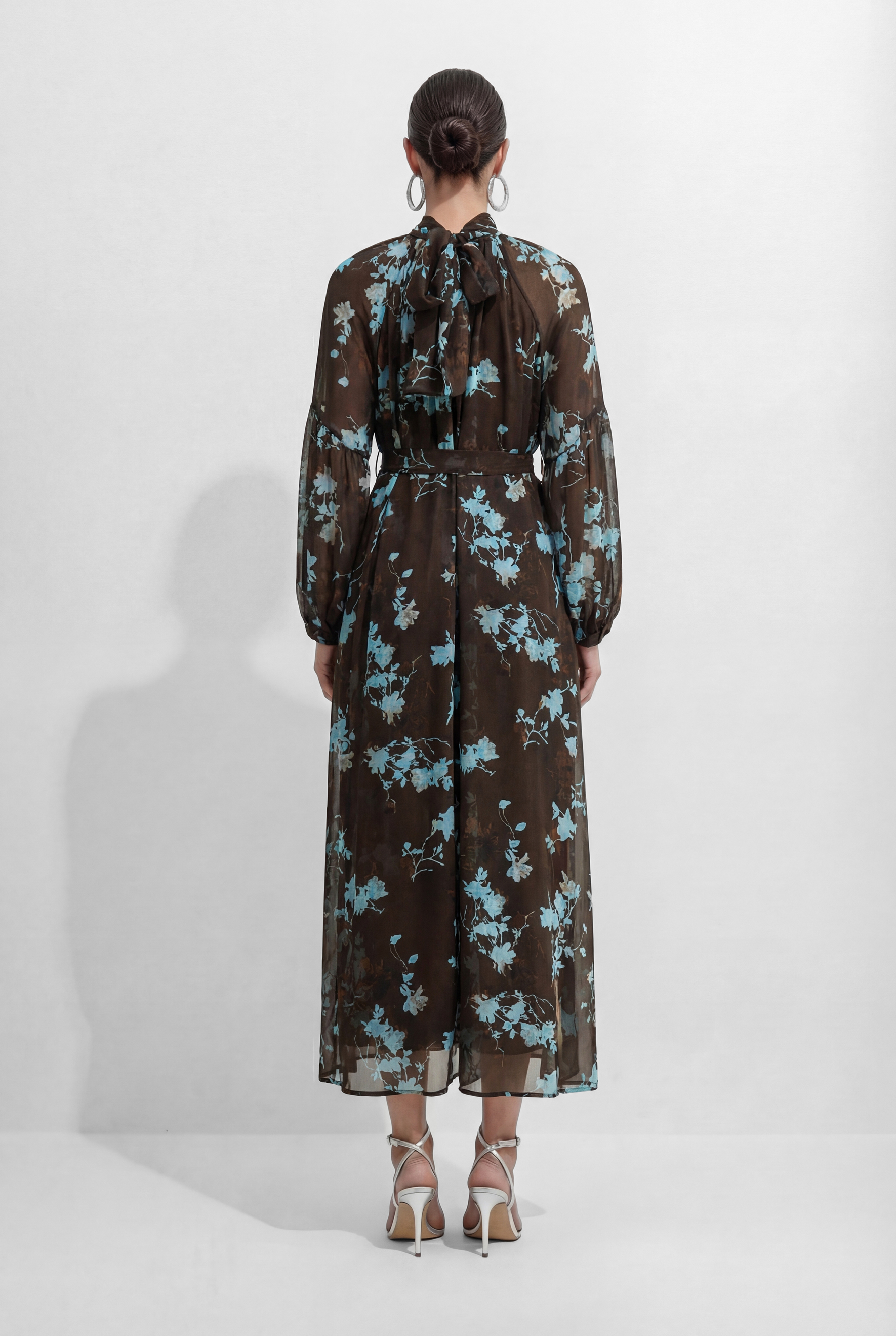 Your Own Muse Dark Brown Floral Print Sheer Sleeve Maxi Dress