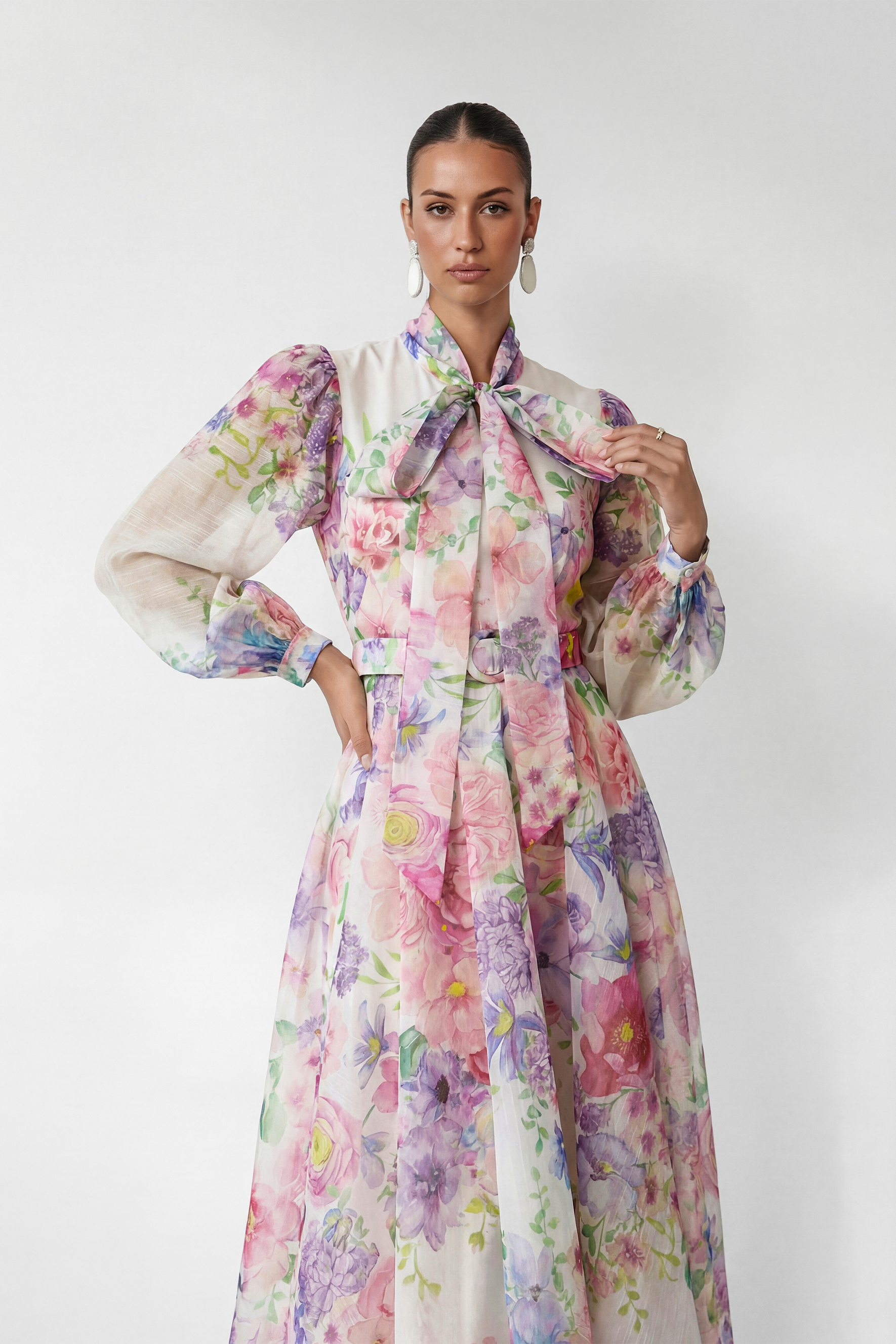 Flower Fantasy Multi Printed Puff Sleeve Maxi Dress