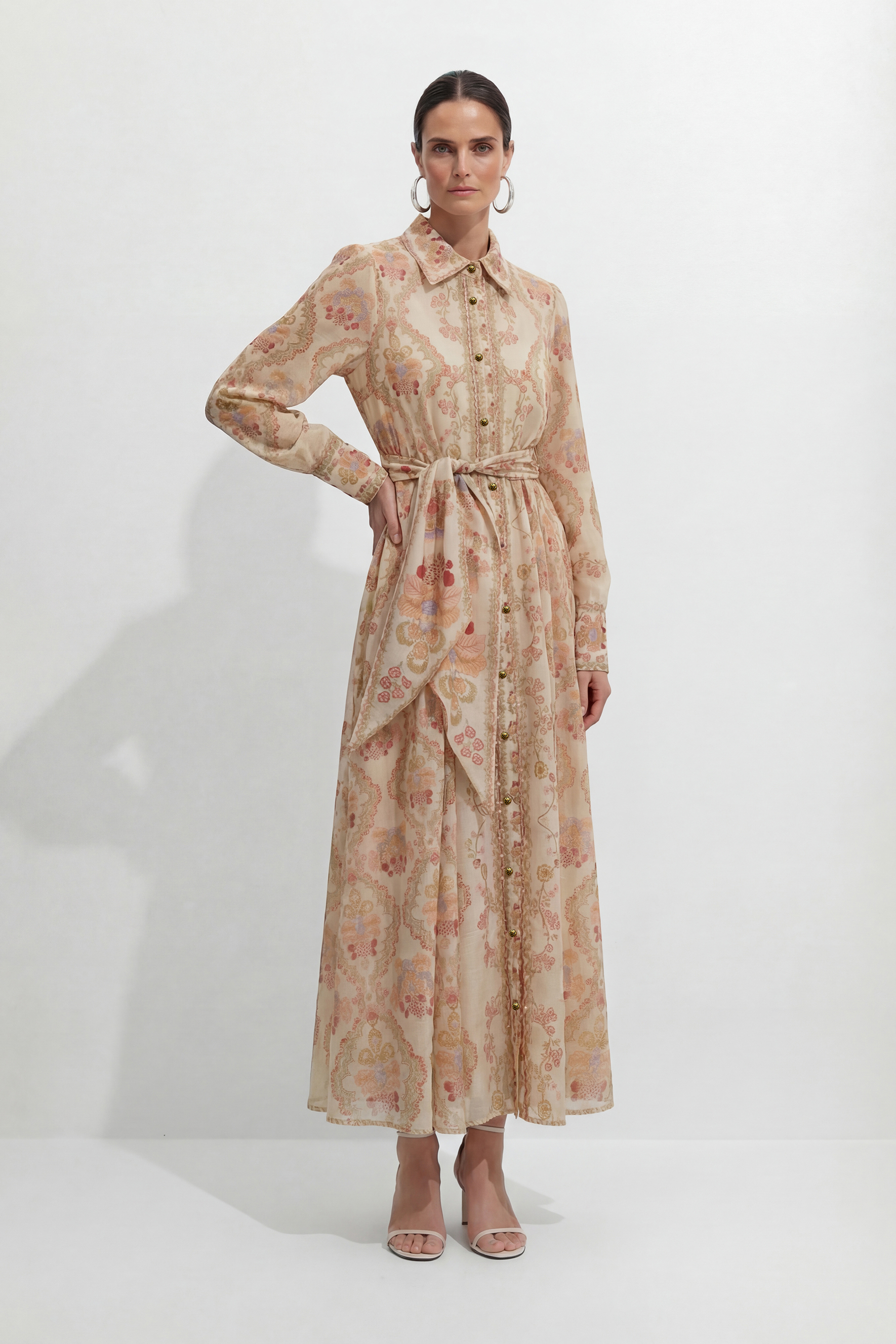 Spring Sunsets Apricot Floral Print Long Sleeve Maxi Dress