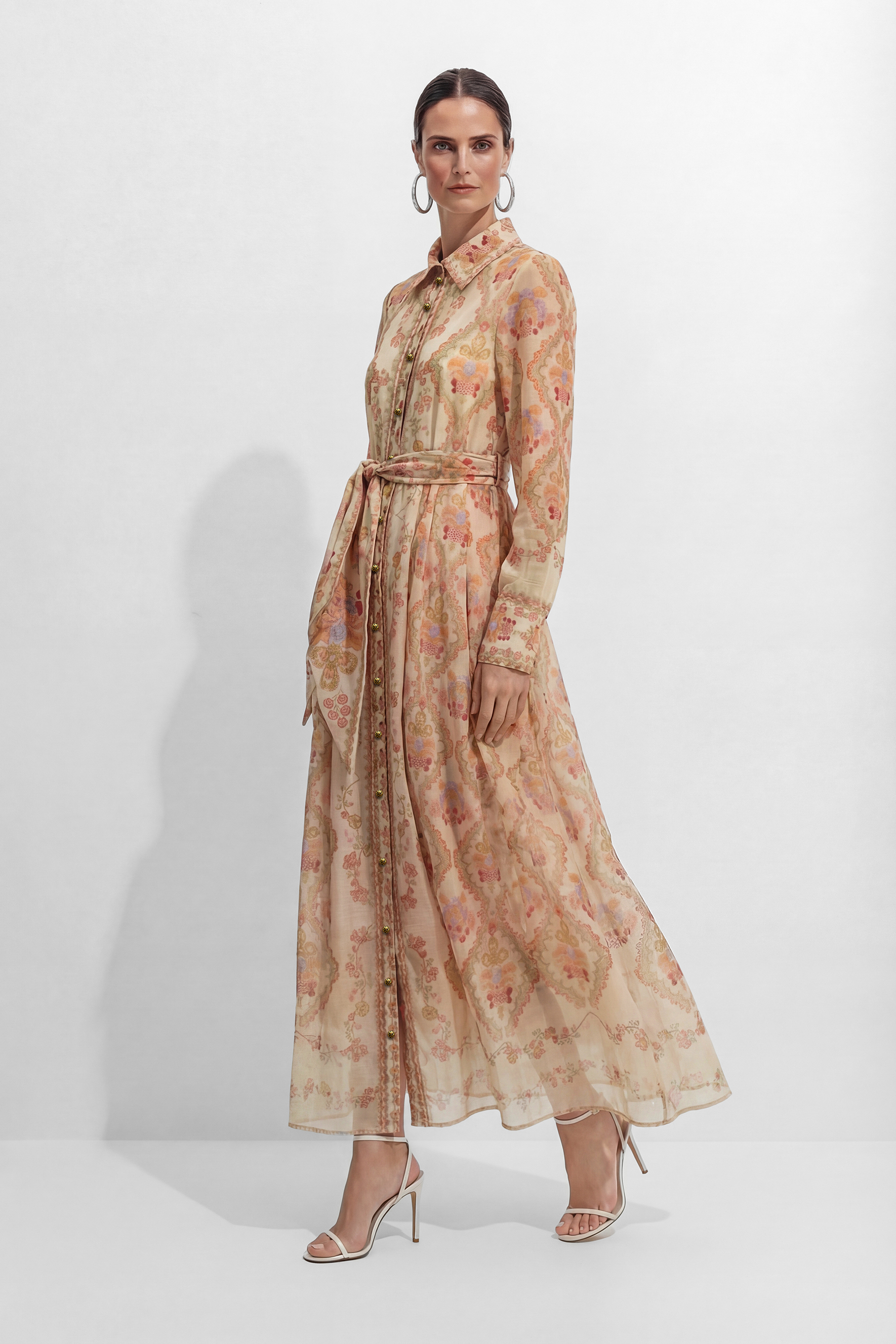 Spring Sunsets Apricot Floral Print Long Sleeve Maxi Dress