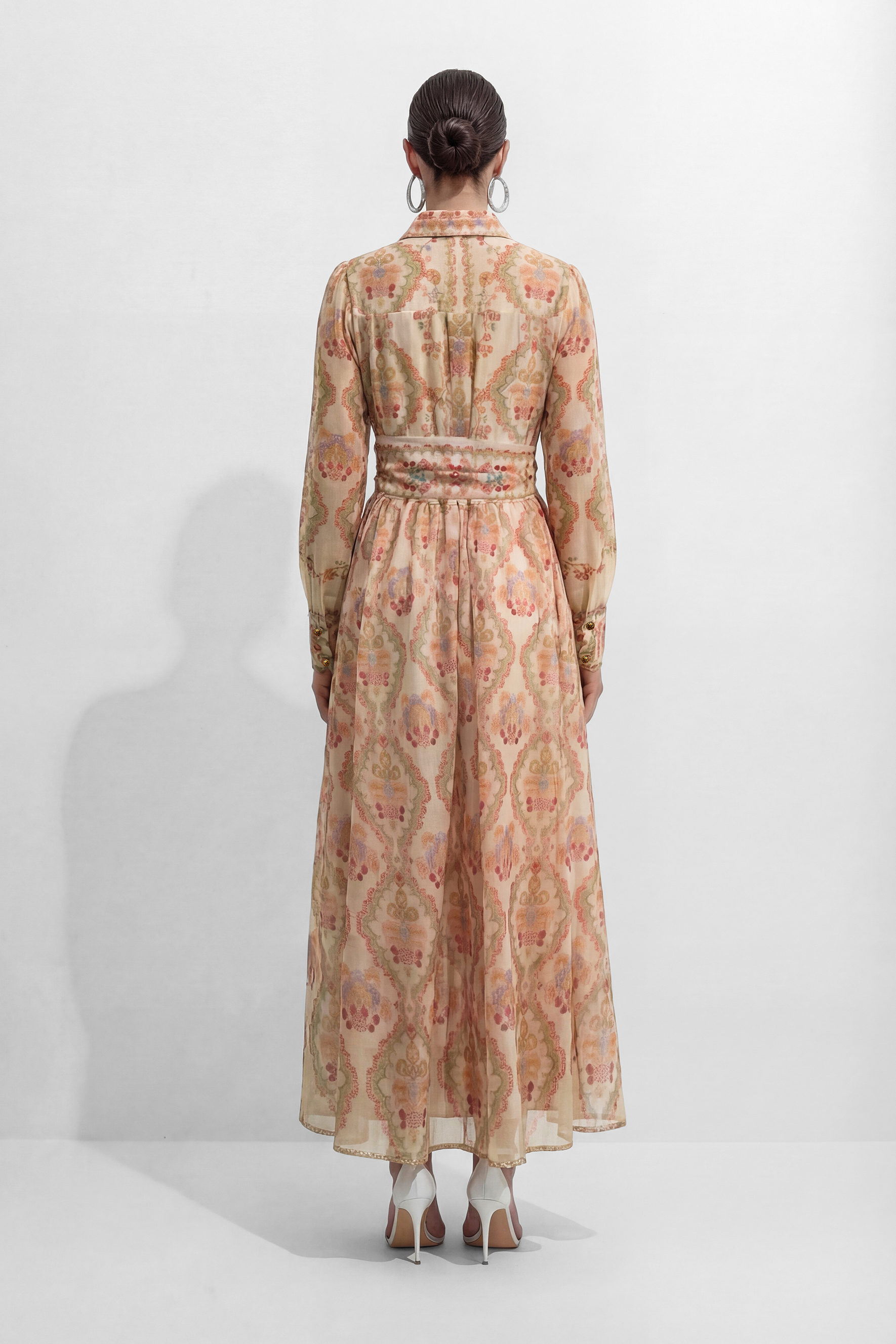 Spring Sunsets Apricot Floral Print Long Sleeve Maxi Dress