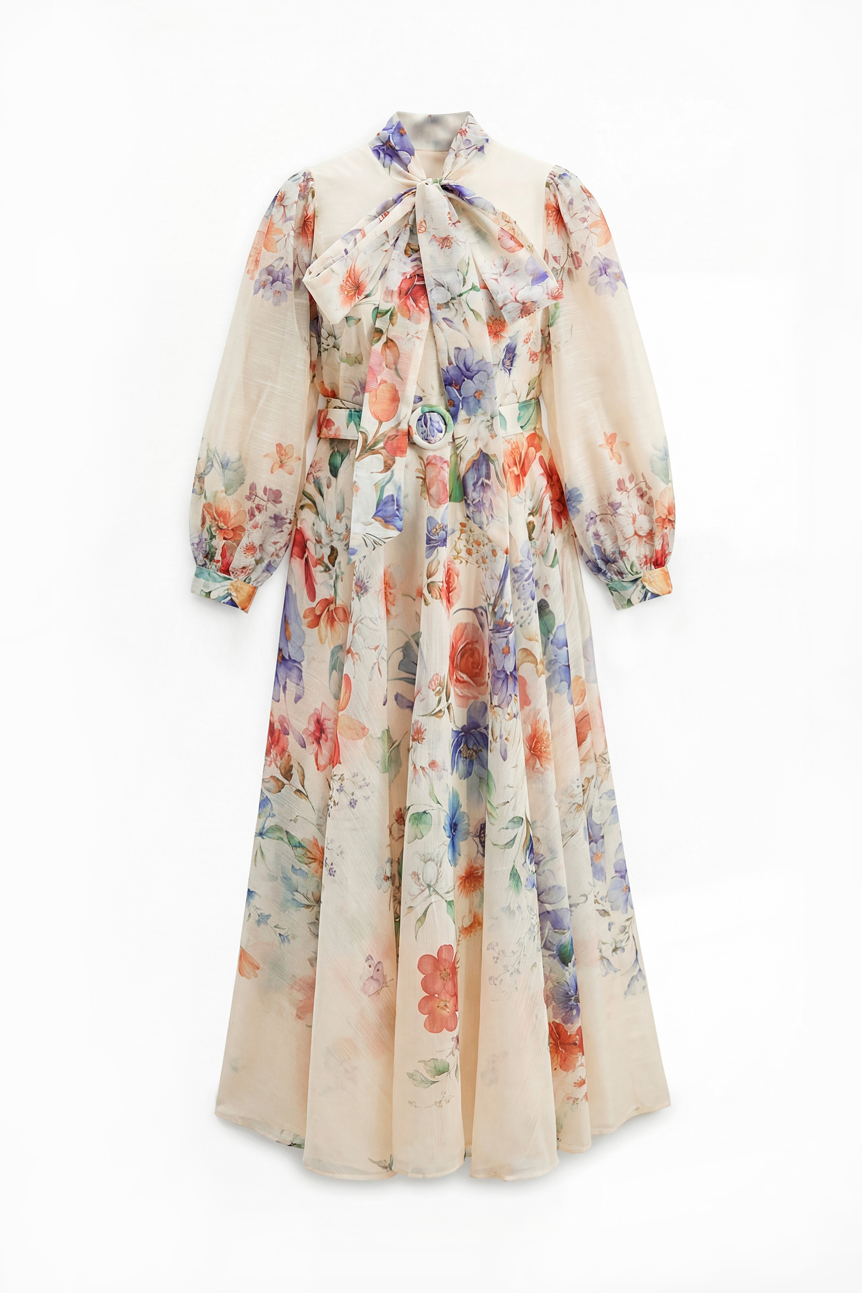 Pretty Darling Beige Floral Print Puff Sleeve Maxi Dress