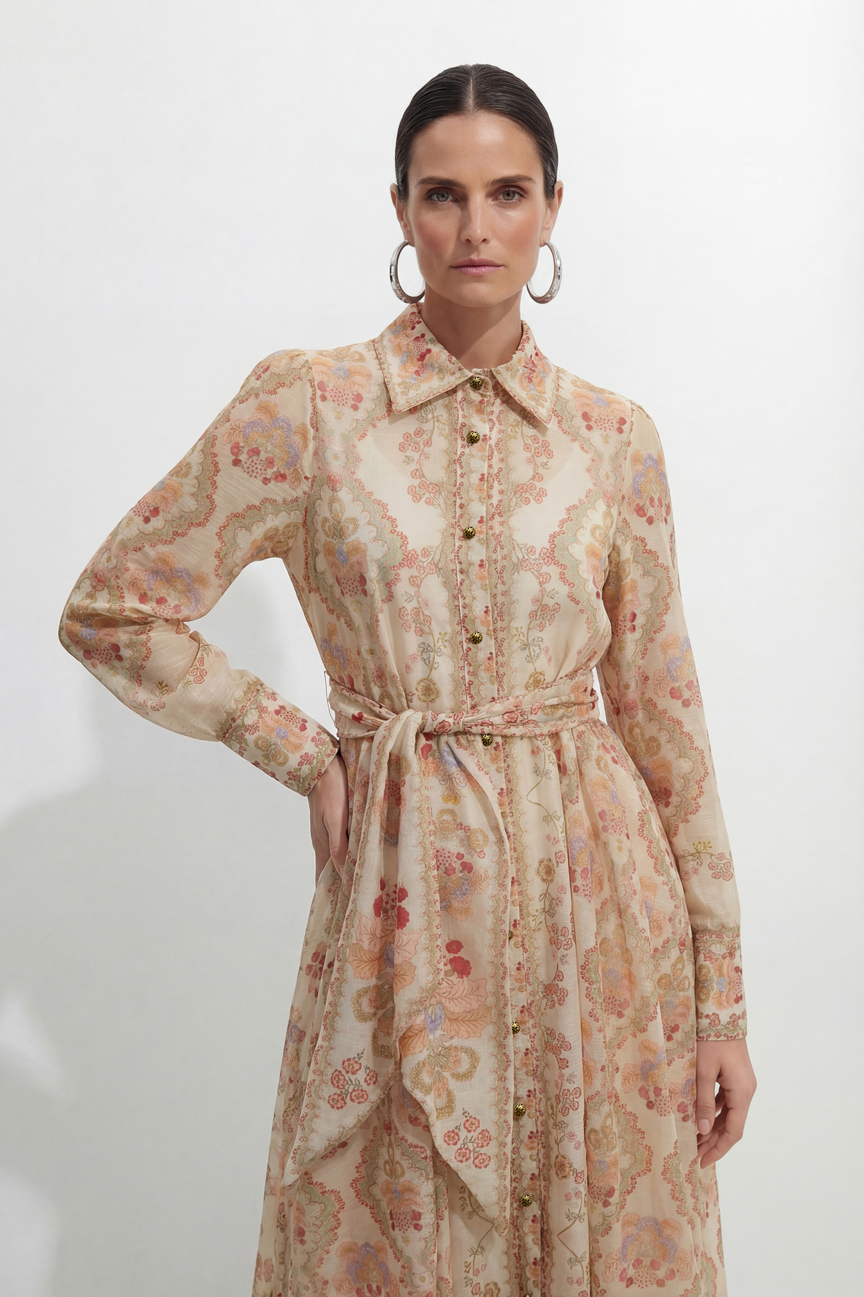 Spring Sunsets Apricot Floral Print Long Sleeve Maxi Dress