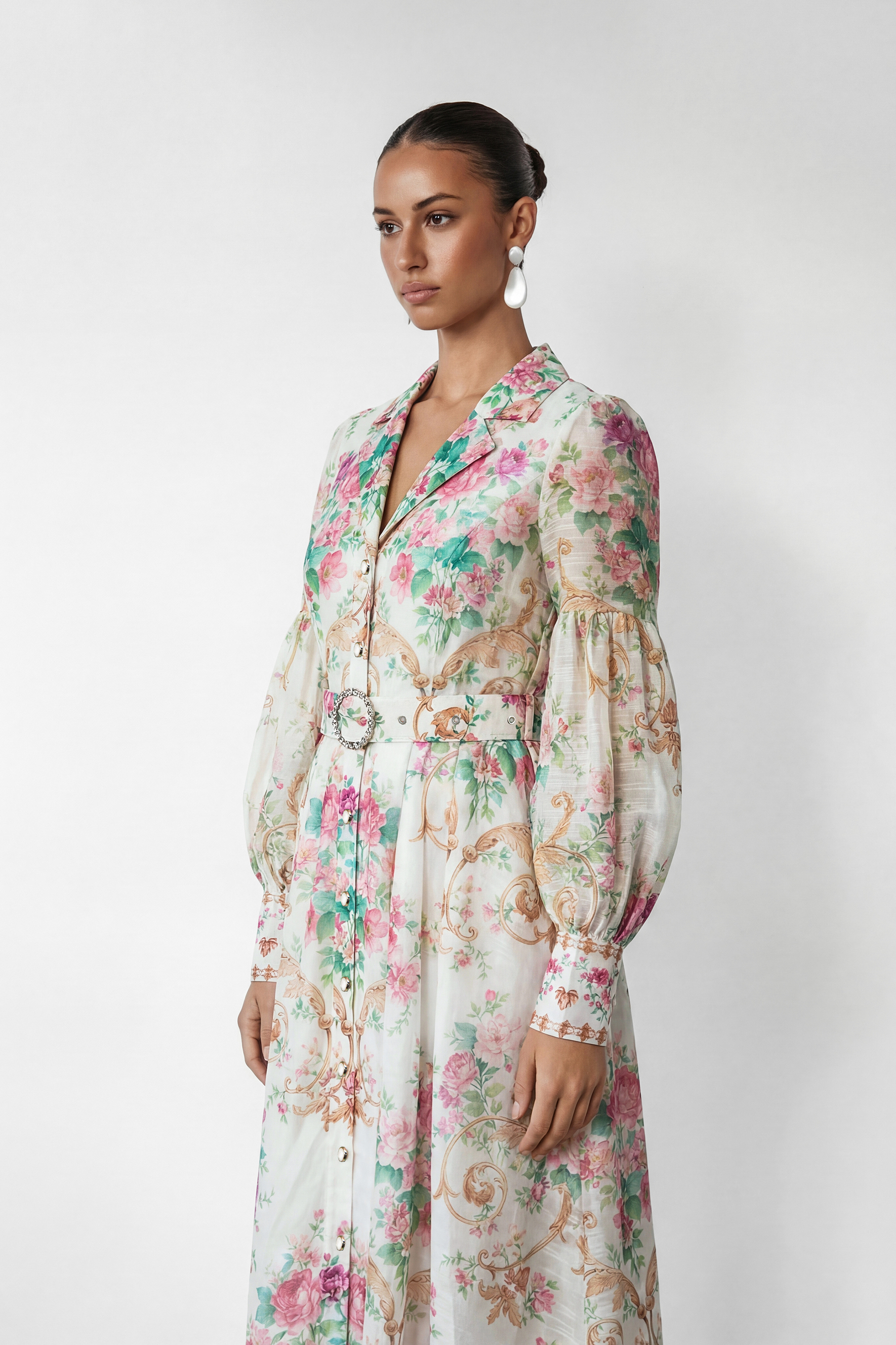 Petal Grace White Floral Print Puff Sleeve Maxi Dress
