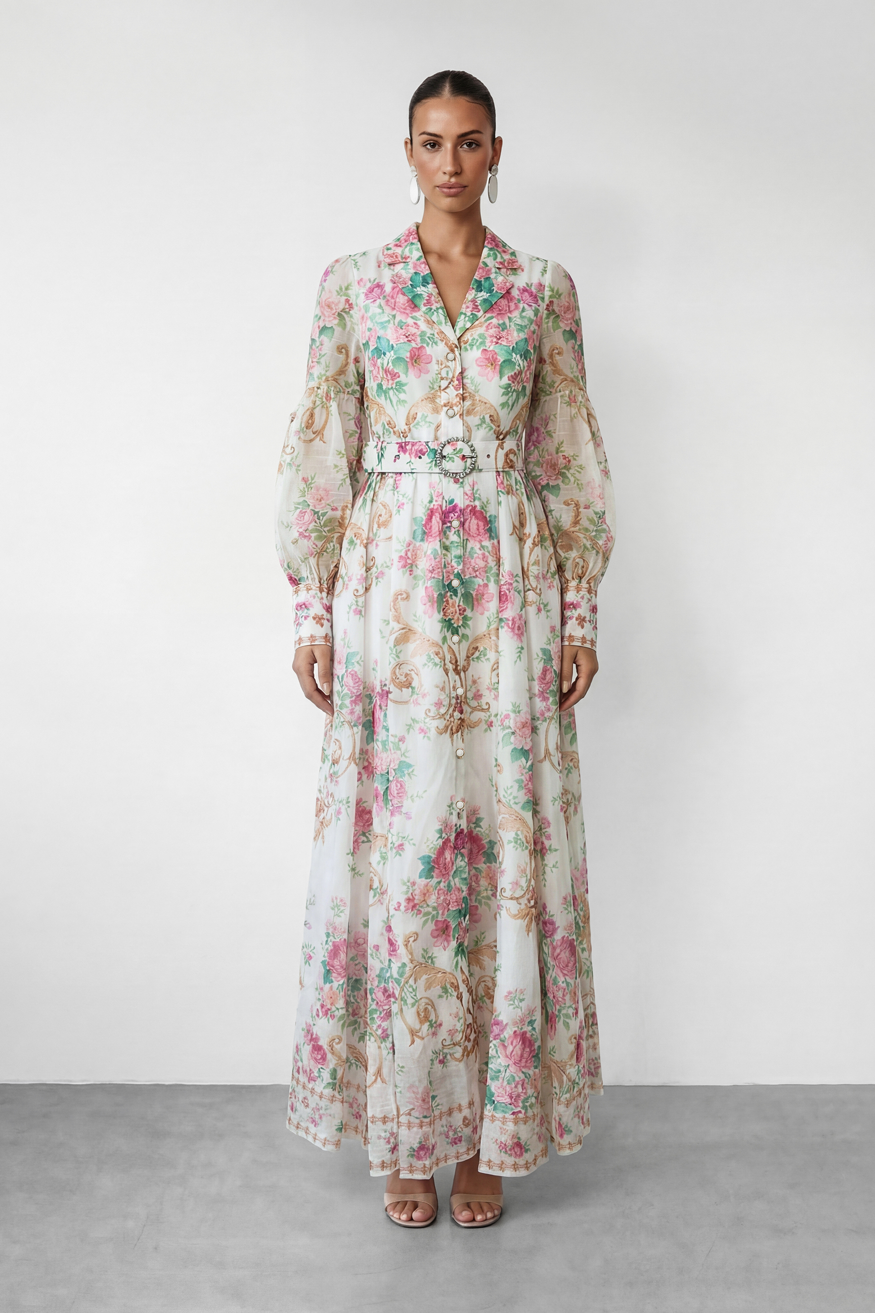 Petal Grace White Floral Print Puff Sleeve Maxi Dress