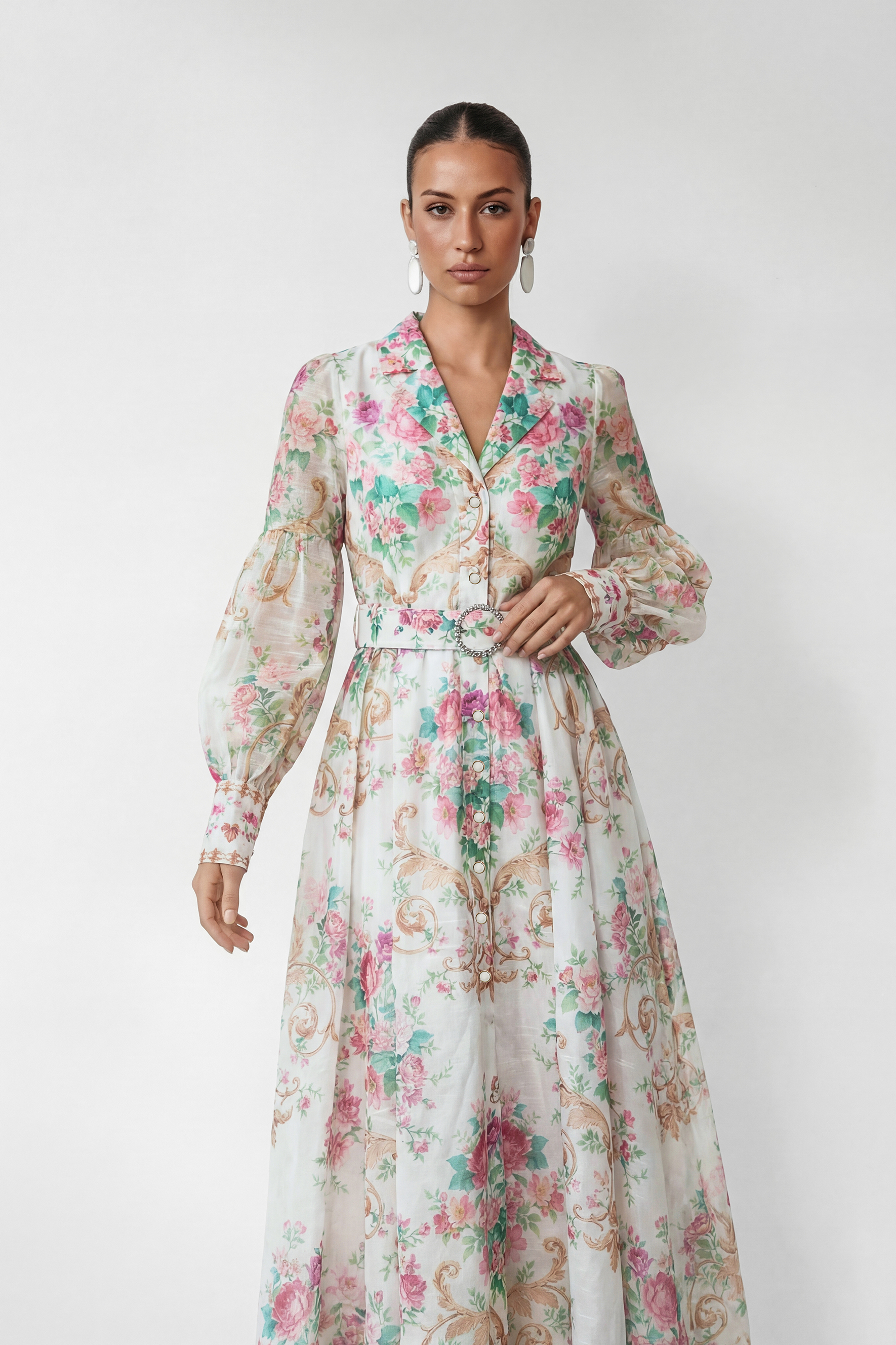 Petal Grace White Floral Print Puff Sleeve Maxi Dress