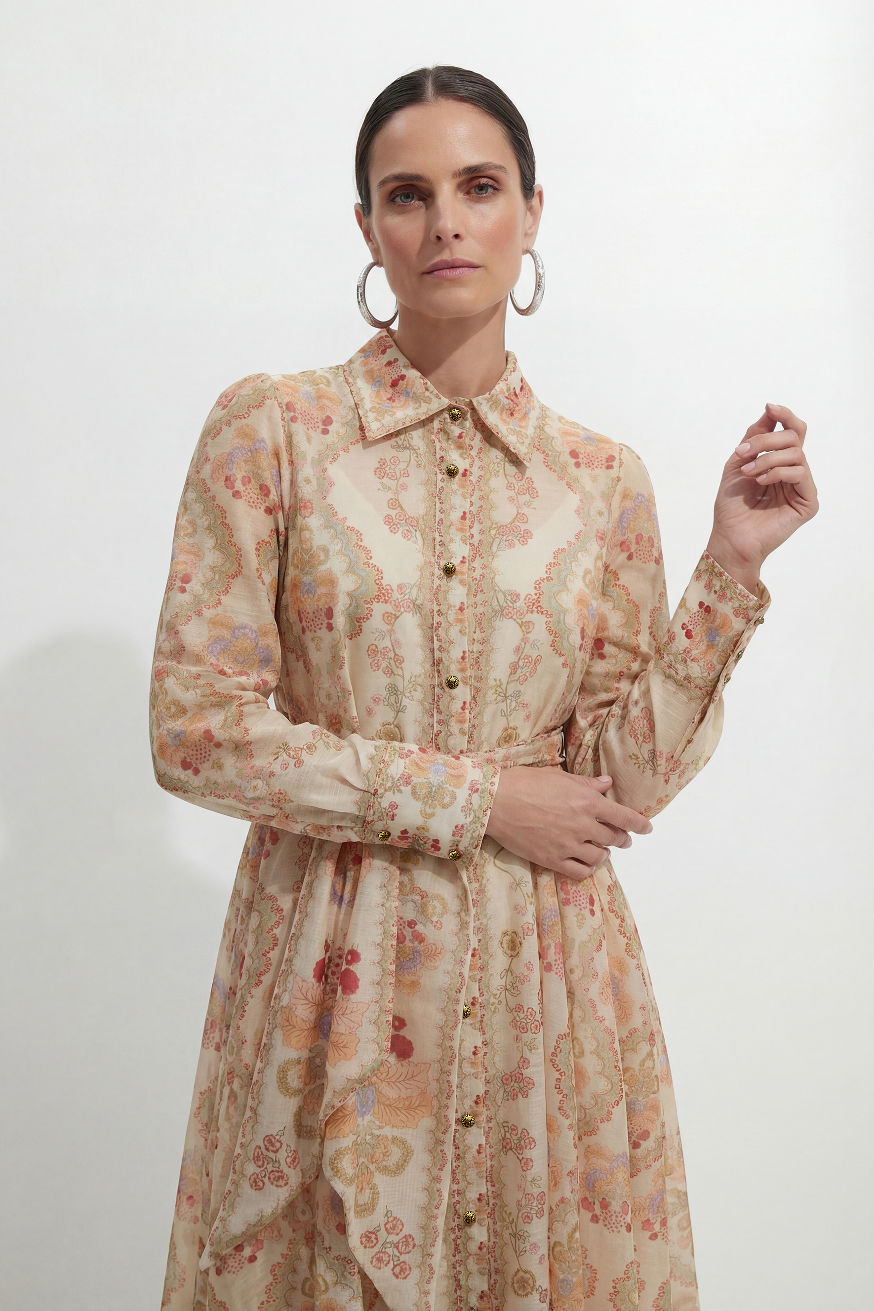 Spring Sunsets Apricot Floral Print Long Sleeve Maxi Dress