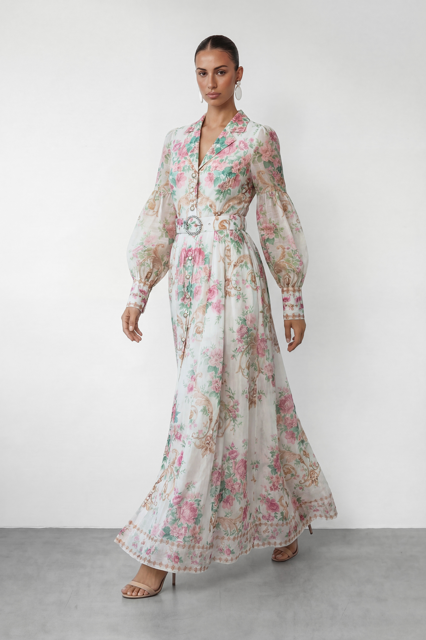 Petal Grace White Floral Print Puff Sleeve Maxi Dress