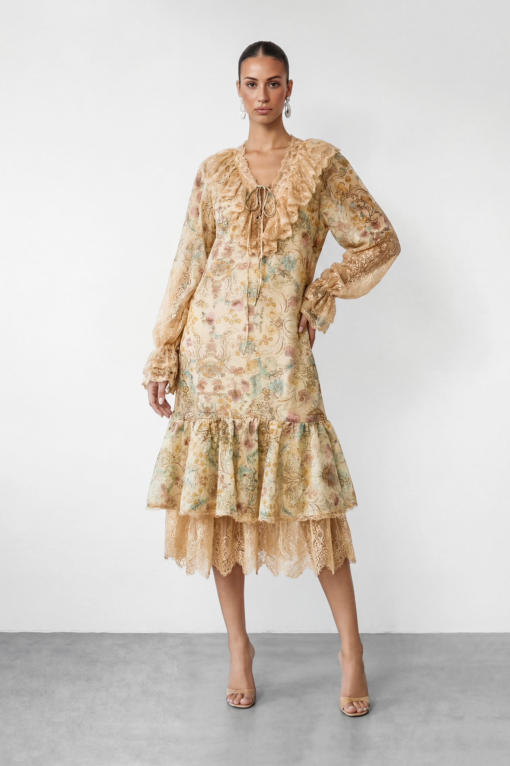 Dreaming In Color Apricot Floral Print Tiered Maxi Dress