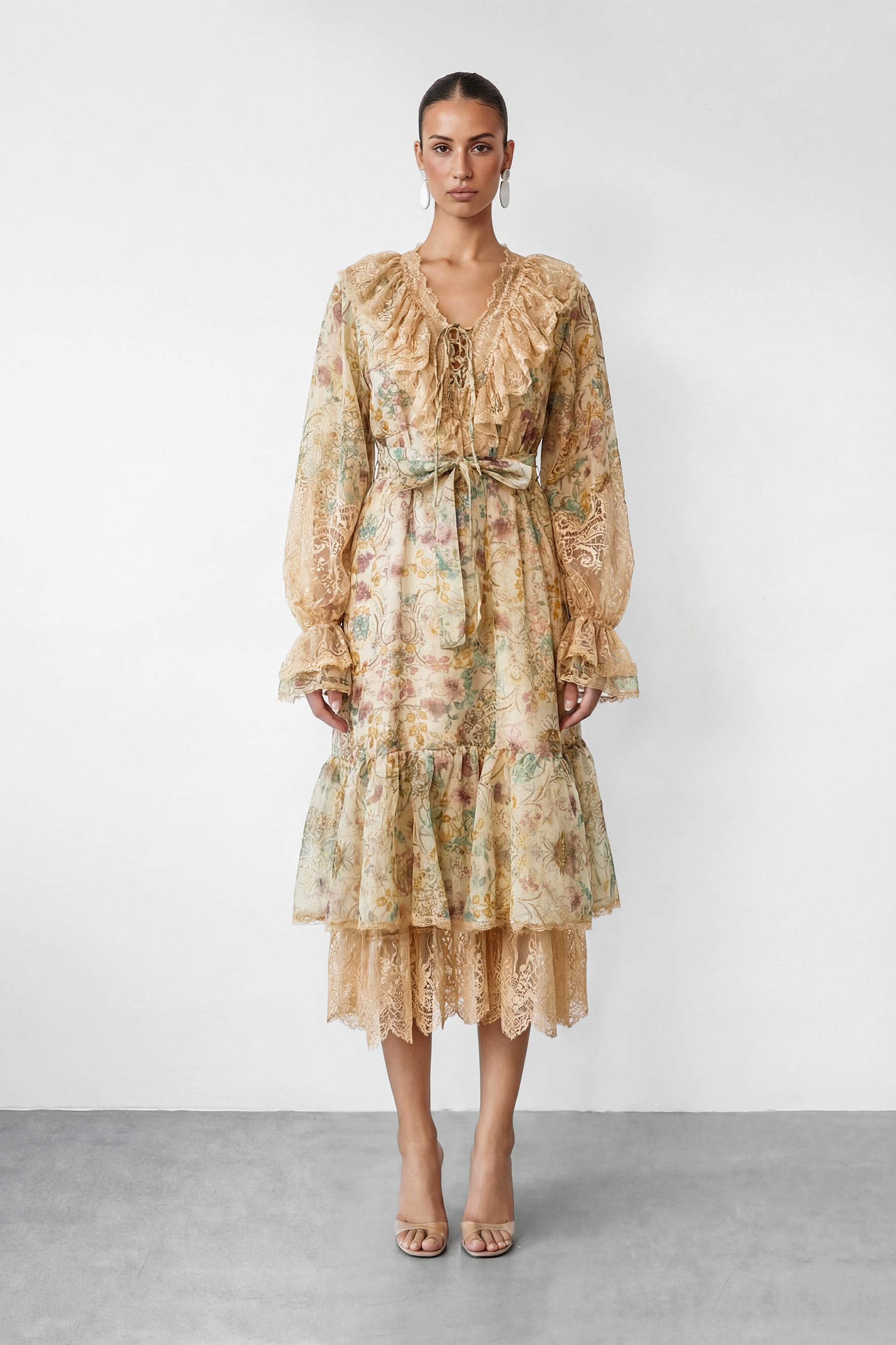 Dreaming In Color Apricot Floral Print Tiered Maxi Dress