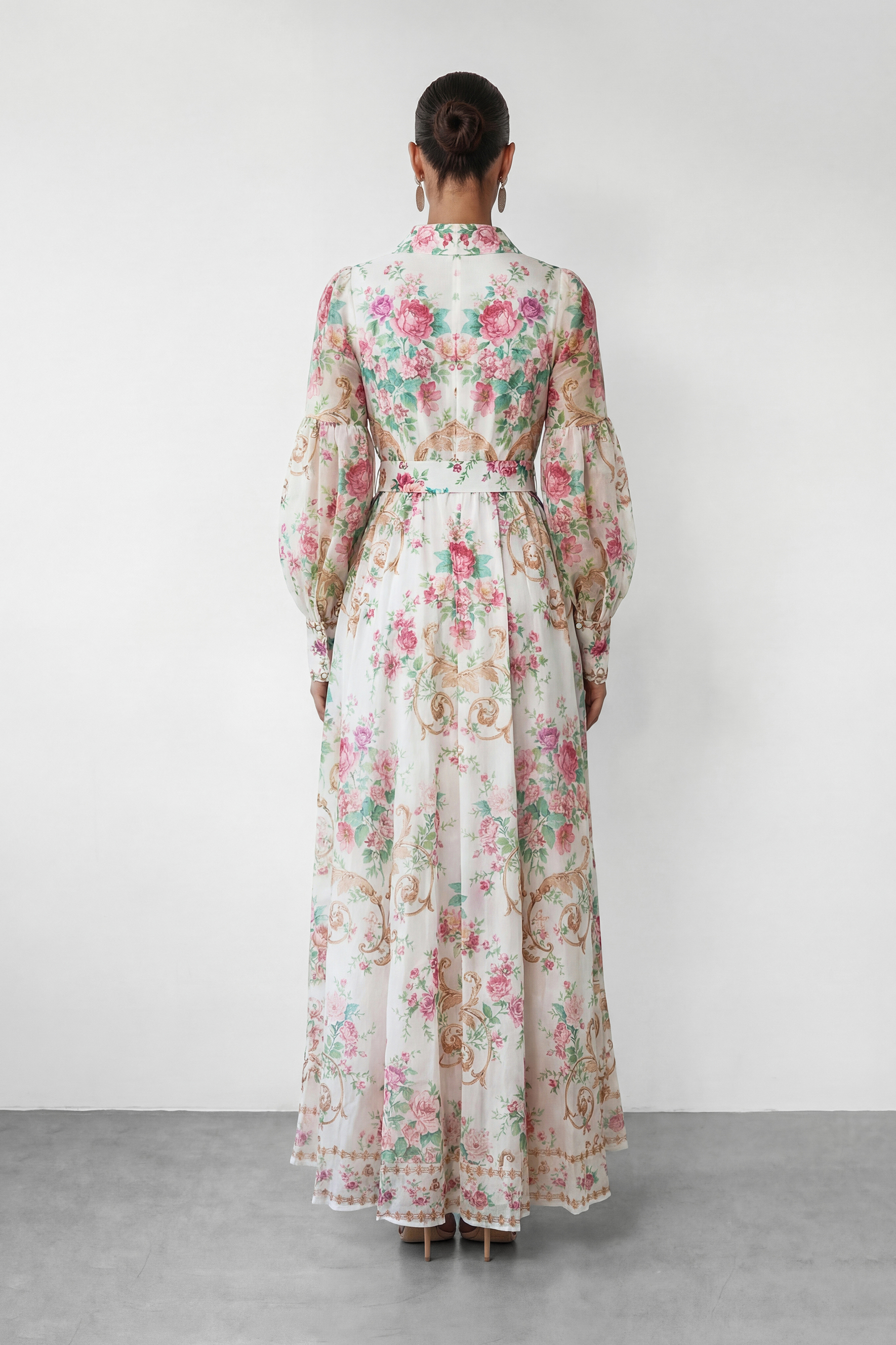 Petal Grace White Floral Print Puff Sleeve Maxi Dress