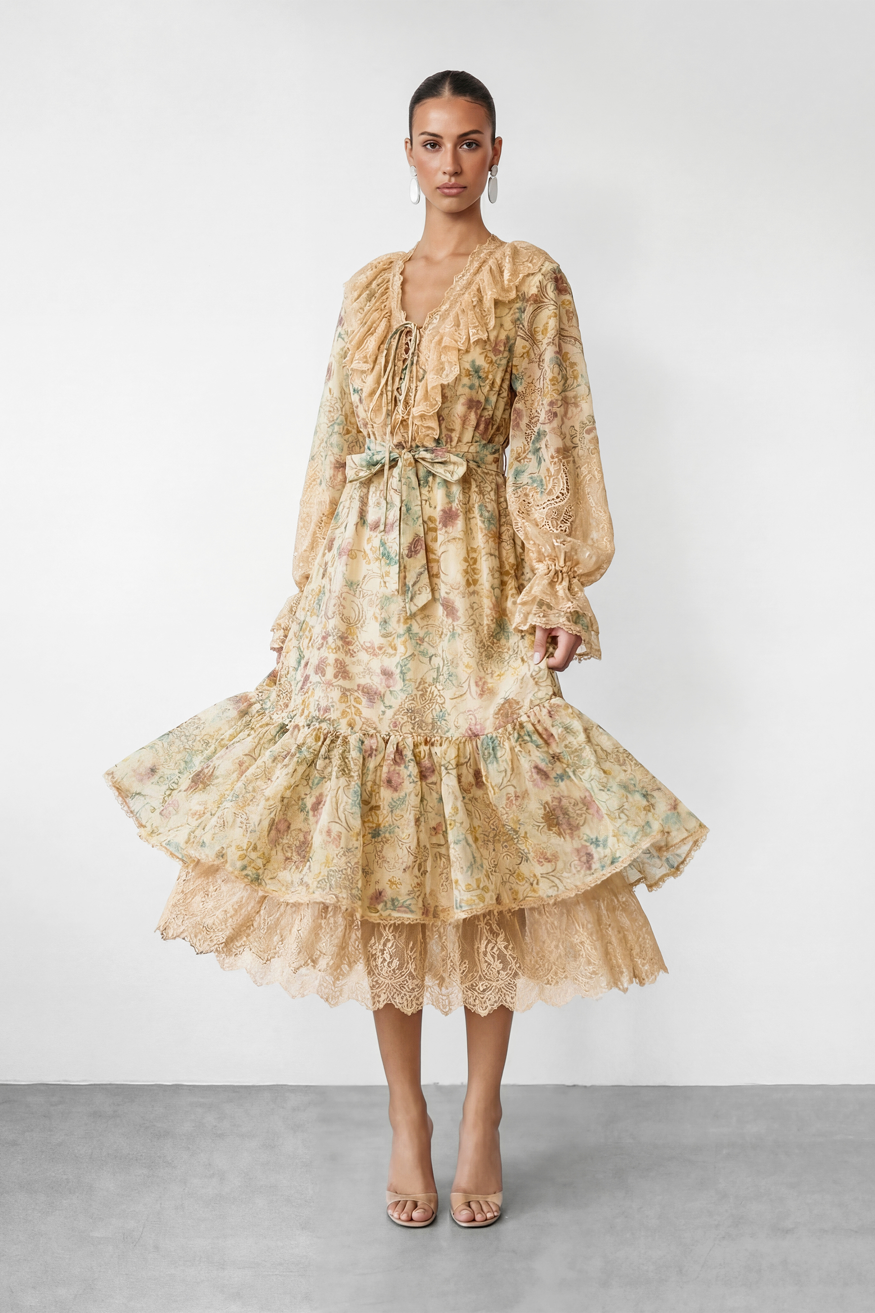 Dreaming In Color Apricot Floral Print Tiered Maxi Dress
