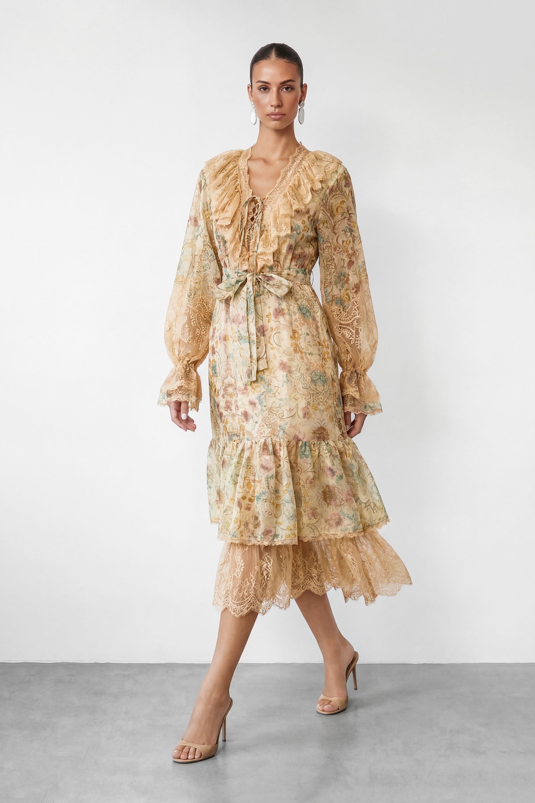 Dreaming In Color Apricot Floral Print Tiered Maxi Dress