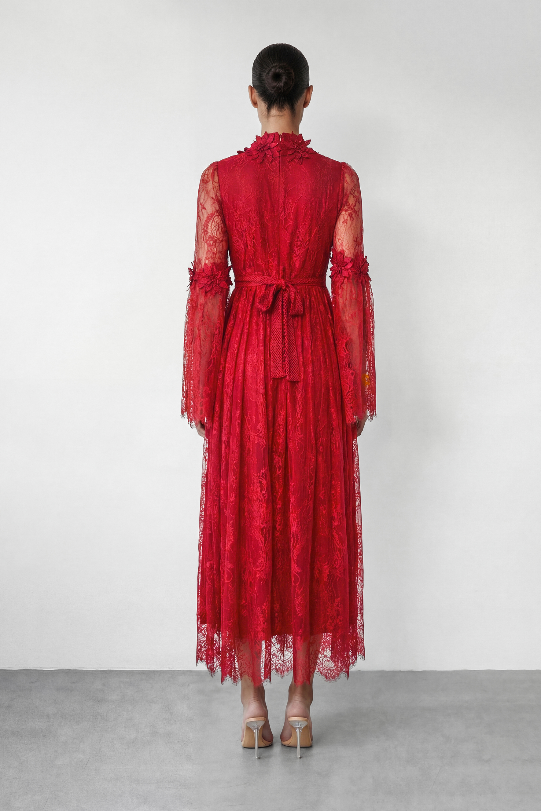 Meet Me Tonight Red Floral Applique Lace Maxi Dress