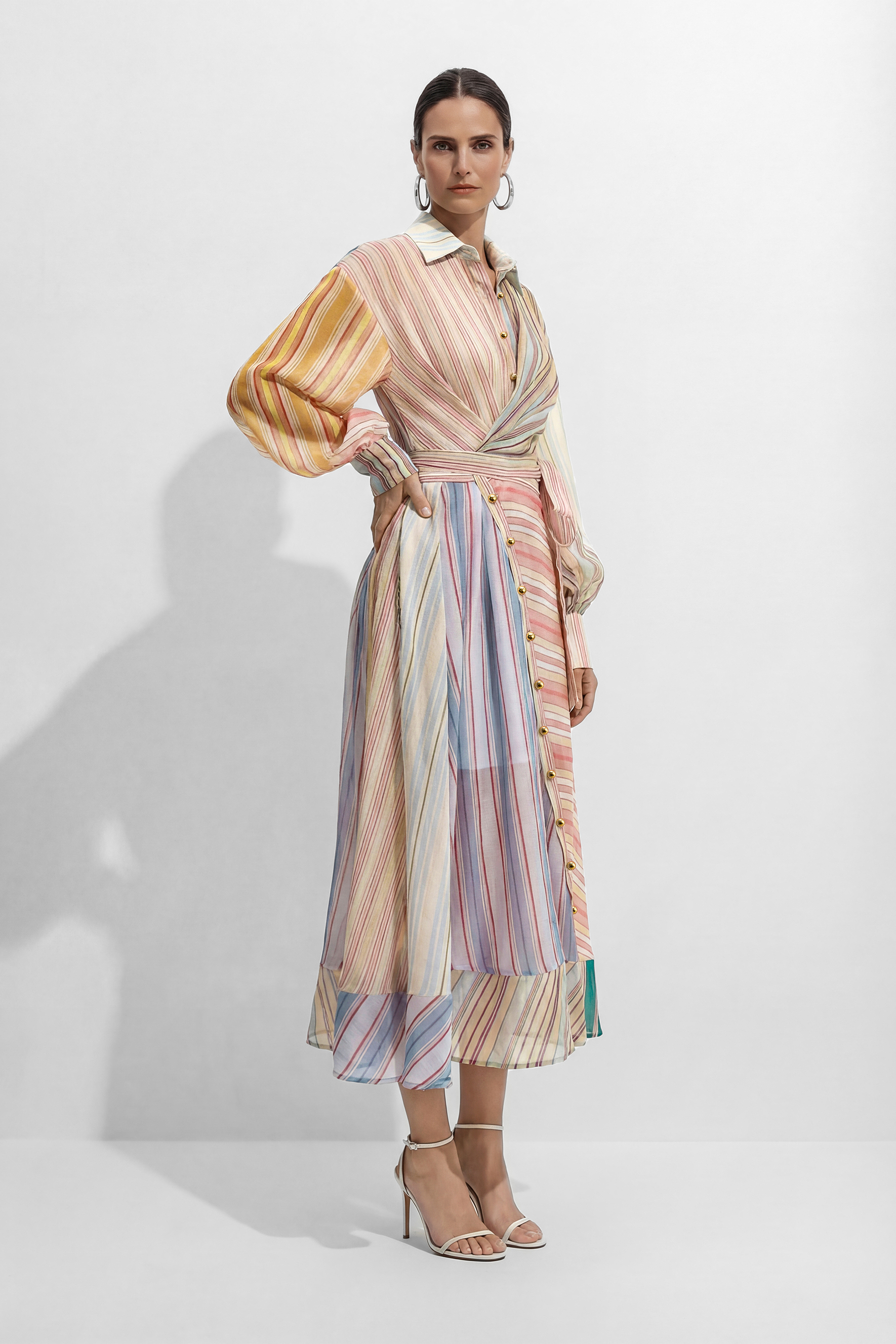 Wait For The Applause Multi Striped Puff Sleeve Maxi Dress