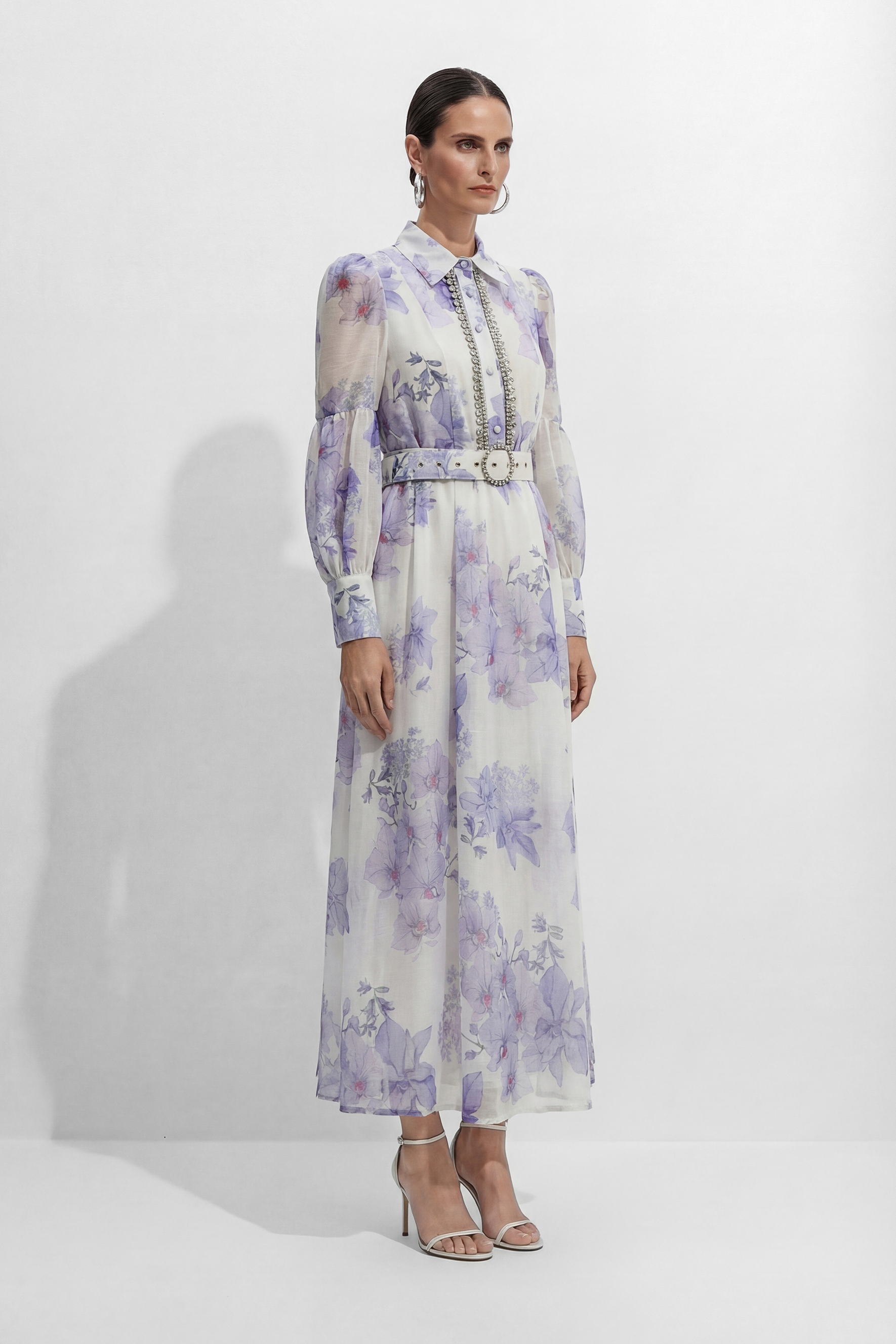 Truly Mine Purple Floral Print Sheer Sleeve Maxi Dress
