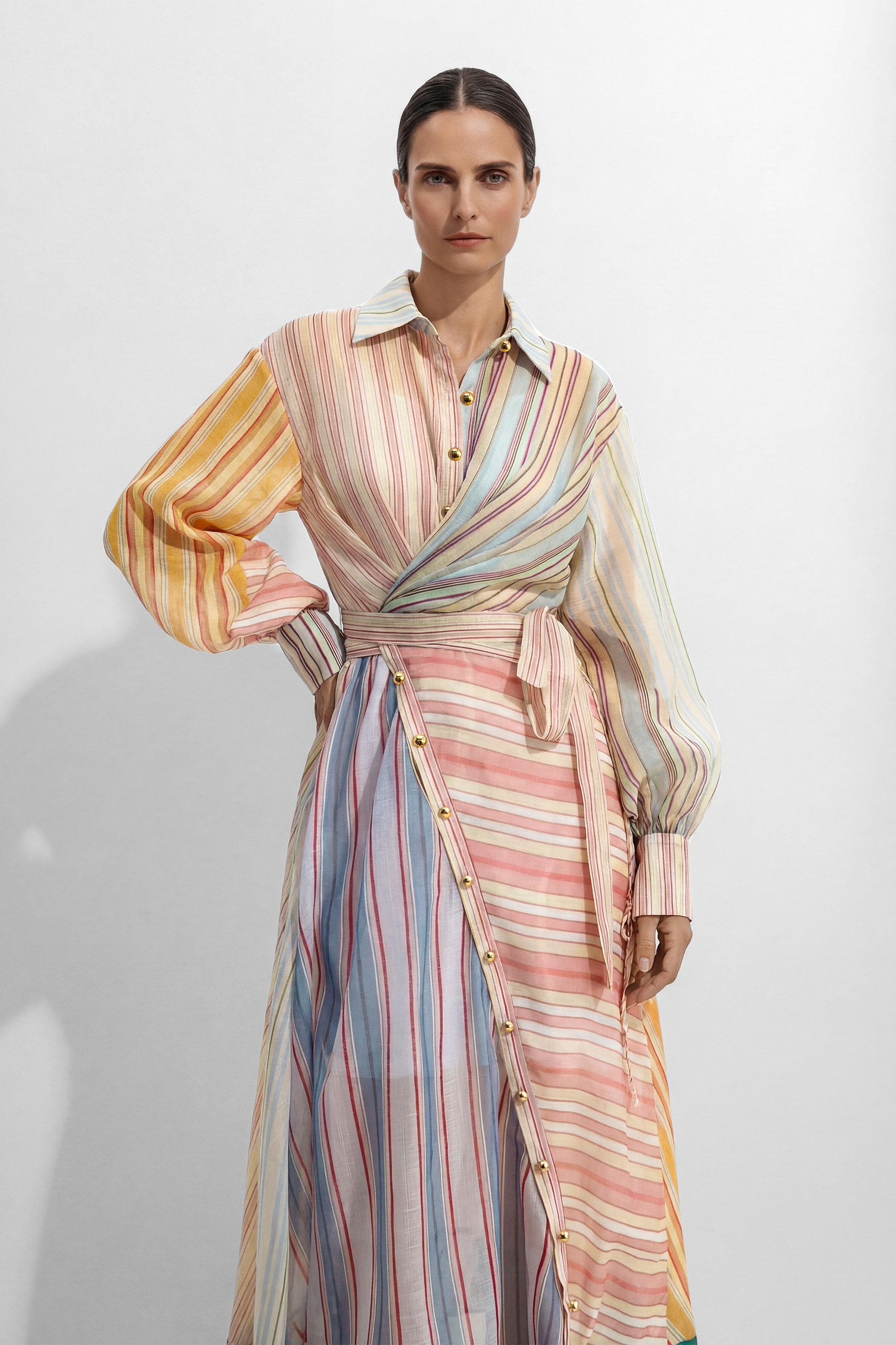 Wait For The Applause Multi Striped Puff Sleeve Maxi Dress