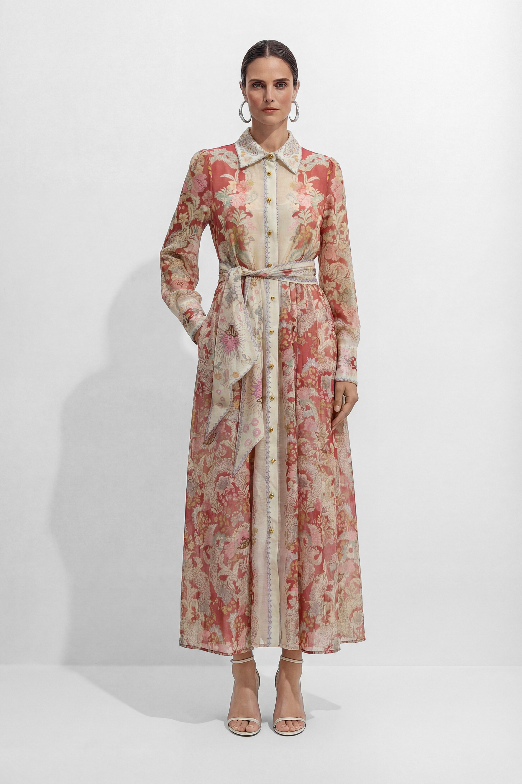 Secret Garden Pink Floral Print Long Sleeve Maxi Dress