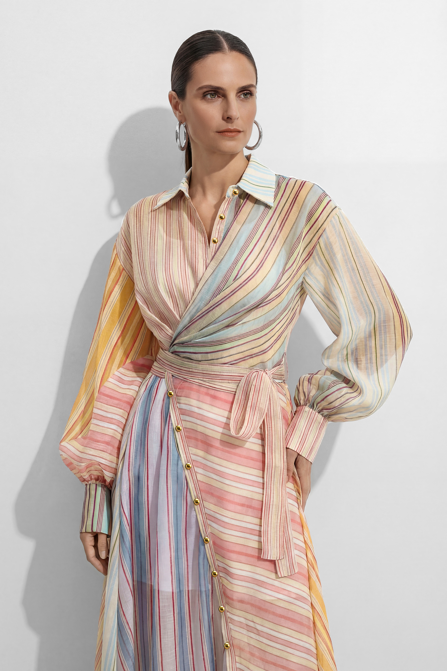 Wait For The Applause Multi Striped Puff Sleeve Maxi Dress