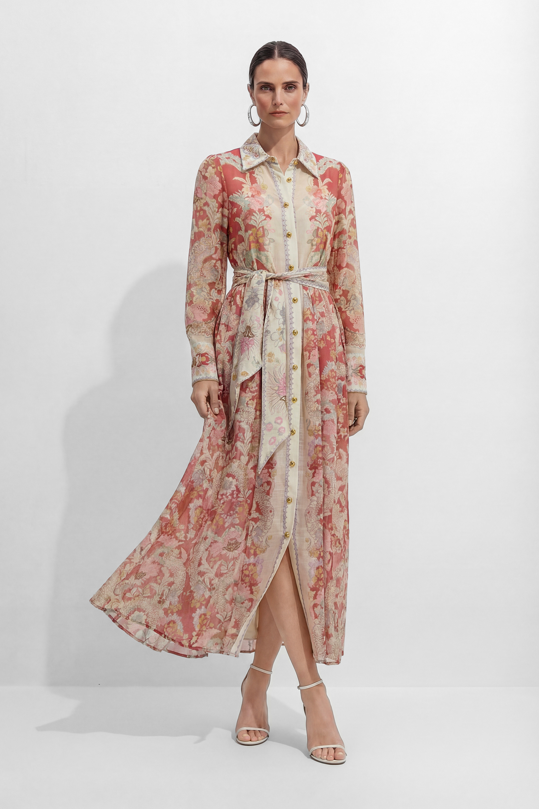 Secret Garden Pink Floral Print Long Sleeve Maxi Dress