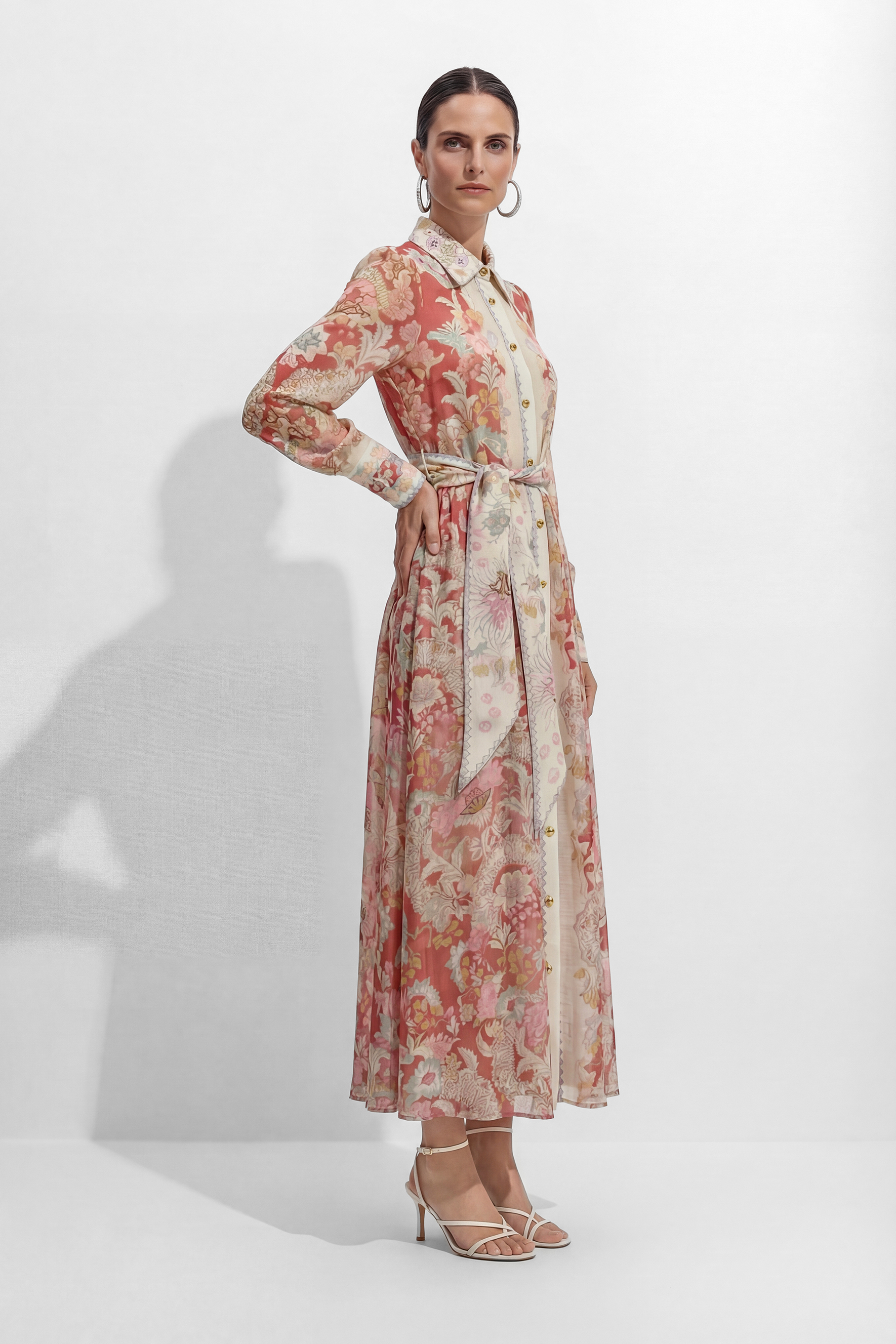 Secret Garden Pink Floral Print Long Sleeve Maxi Dress