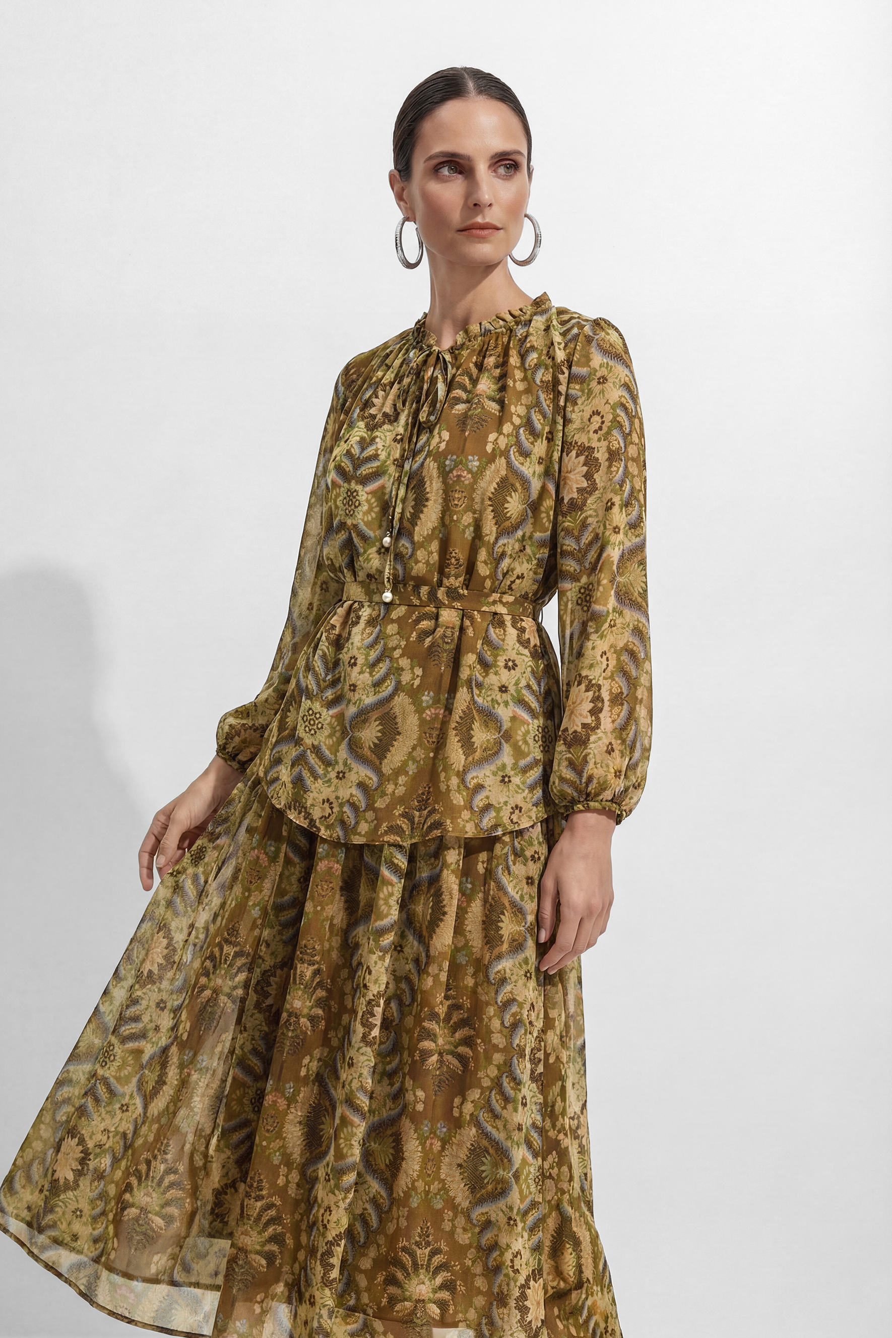 Glam Moment Brown Printed Georgette Set Top & Skirt Set