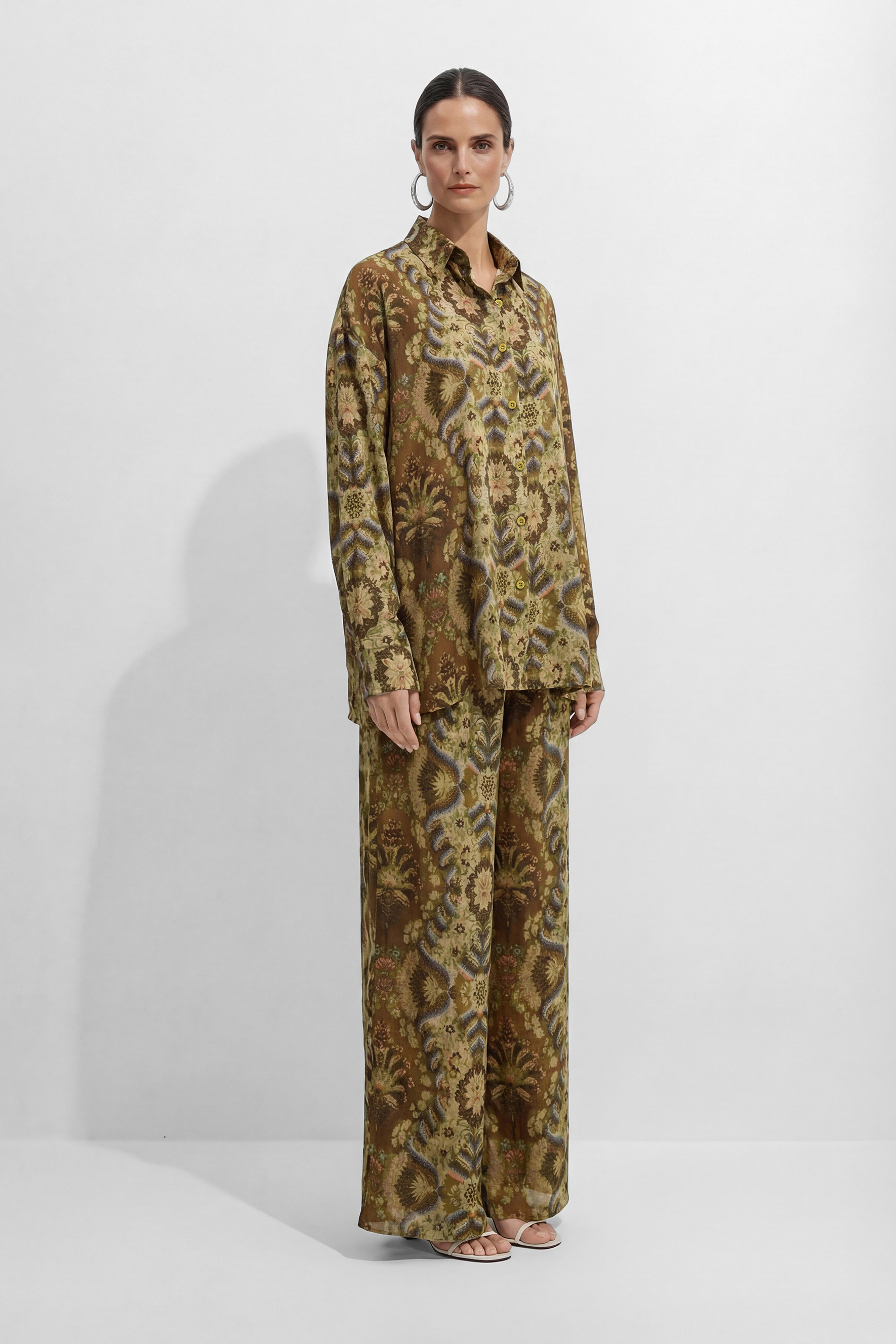 Casual Day Out Brown Printed Top & Wide Leg Pant Set