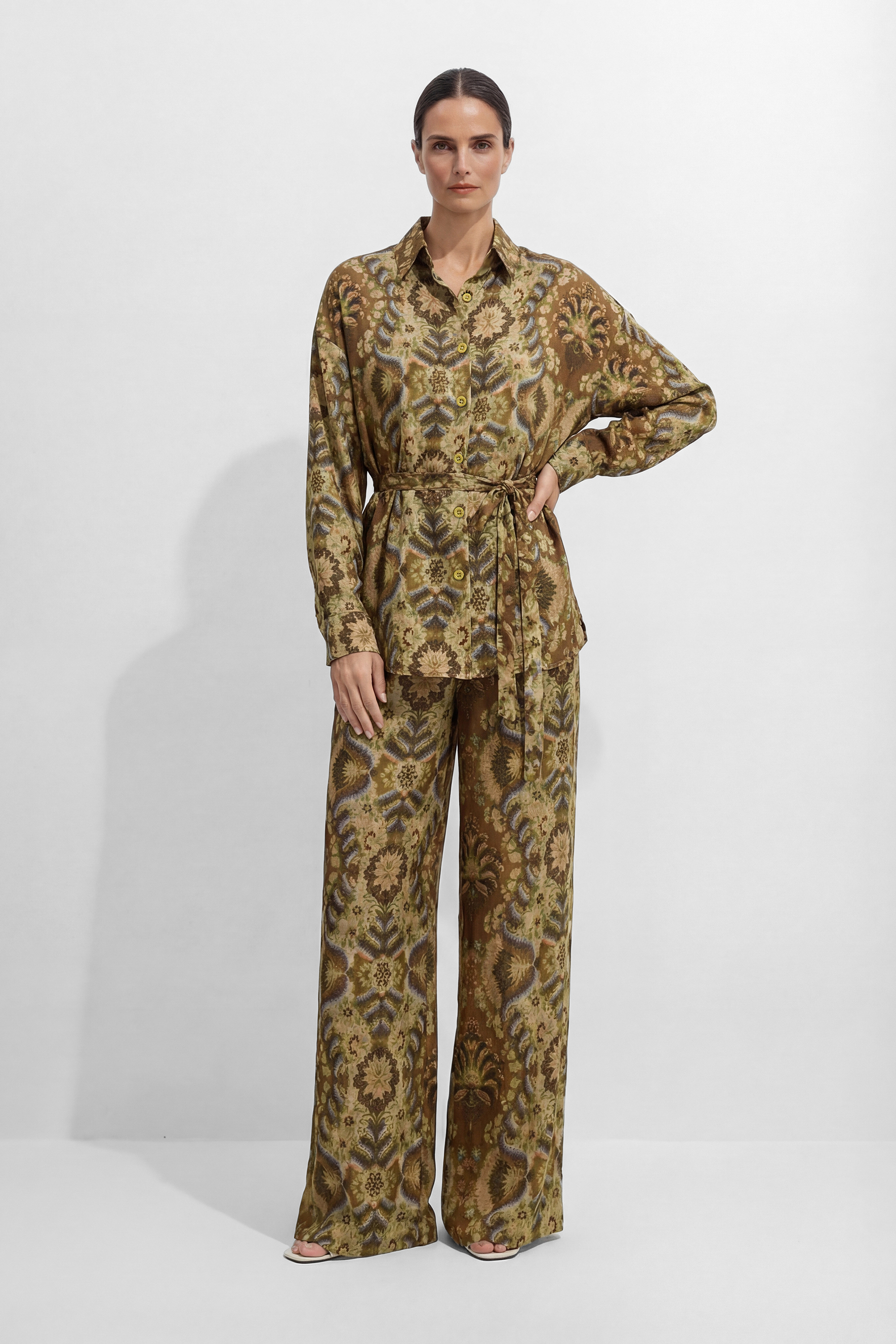 Casual Day Out Brown Printed Top & Wide Leg Pant Set