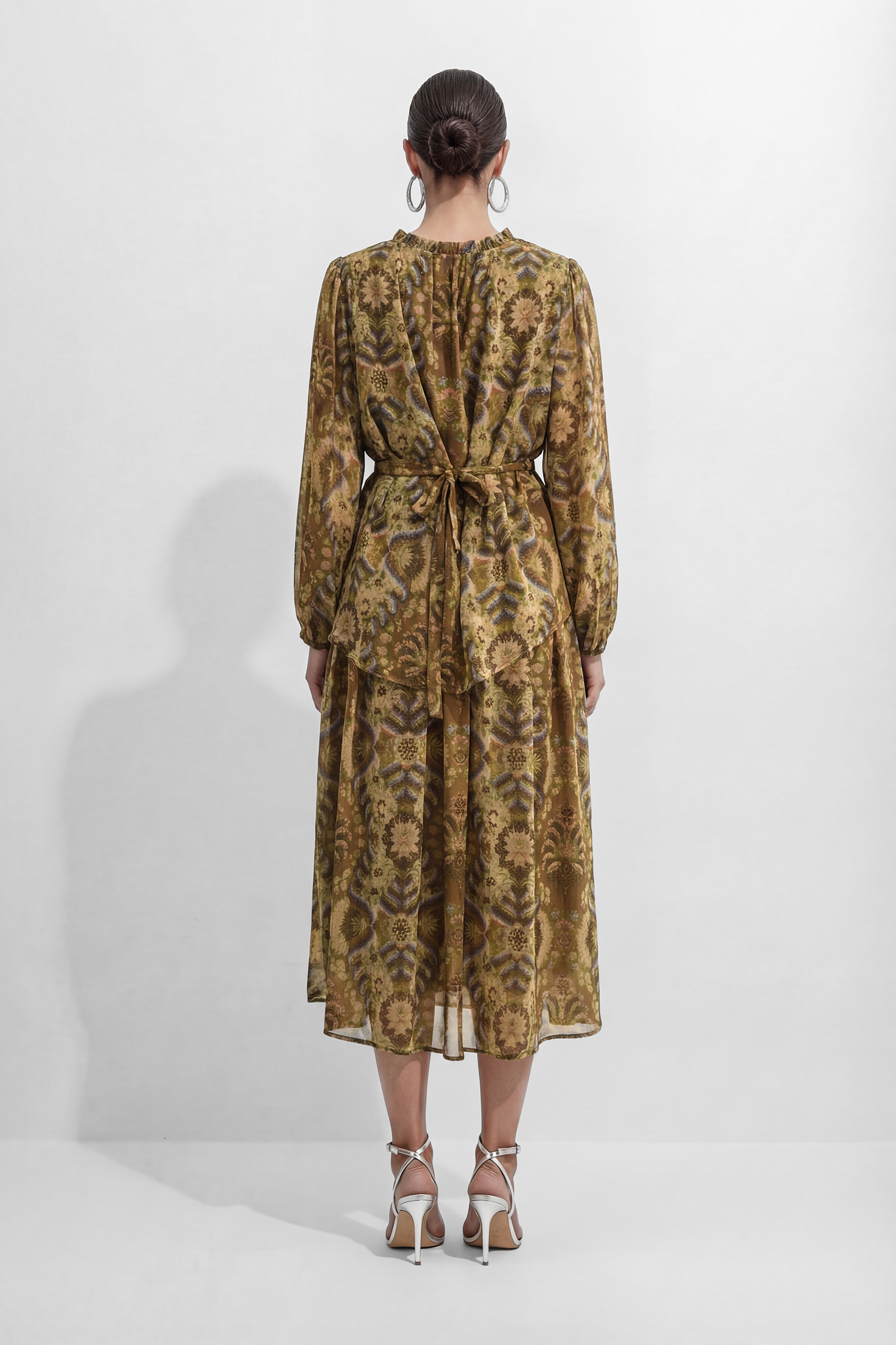 Glam Moment Brown Printed Georgette Set Top & Skirt Set