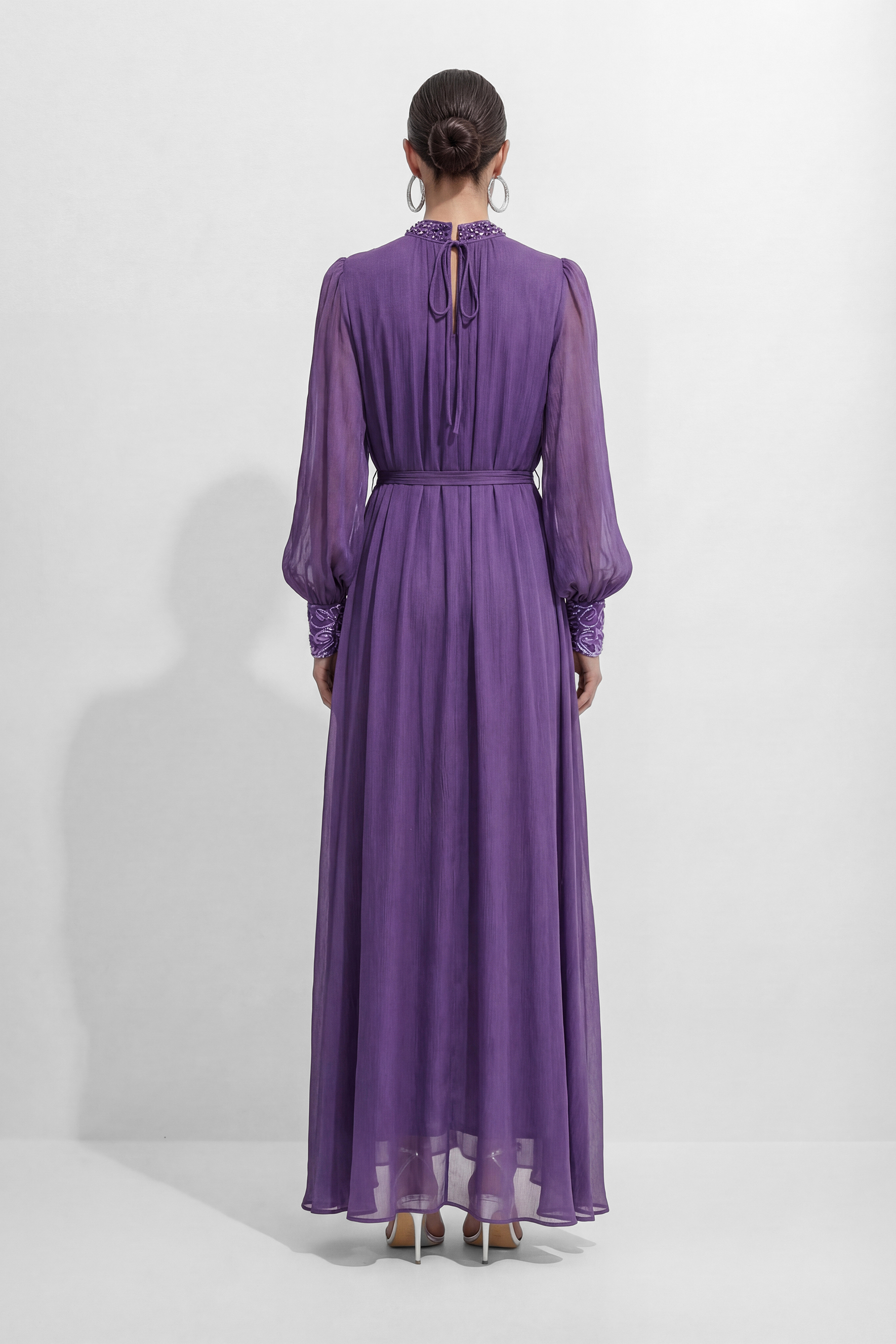 Understated Glamour Purple Embellished Cuff Maxi Dress