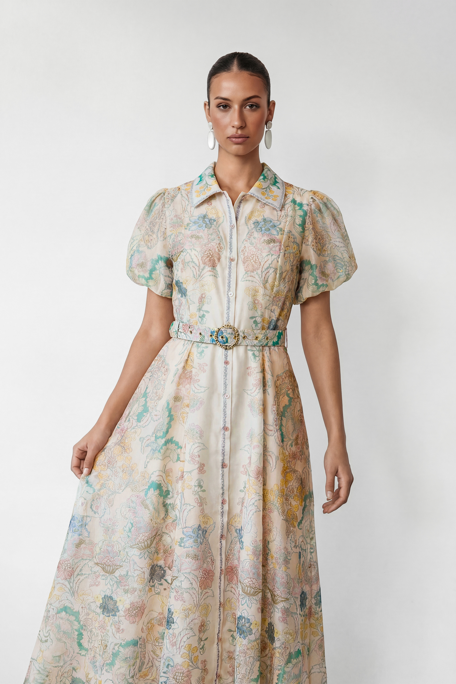 Perfect Painting Apricot Floral Print Puff Sleeve Maxi Dress